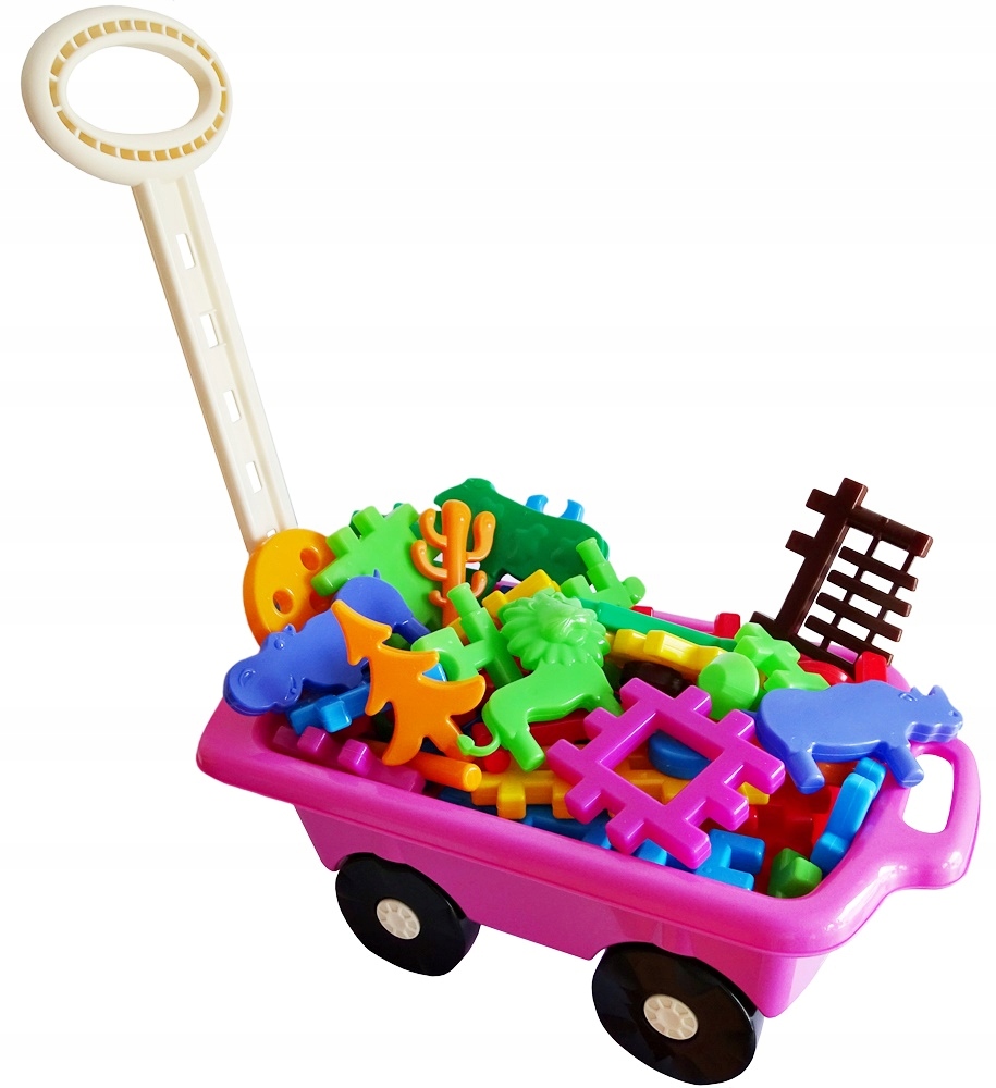 ZESTAW WÓZ TACZKA Z RĄCZKĄ + KLOCKI WAFLE MIX 60 Marka Klocki