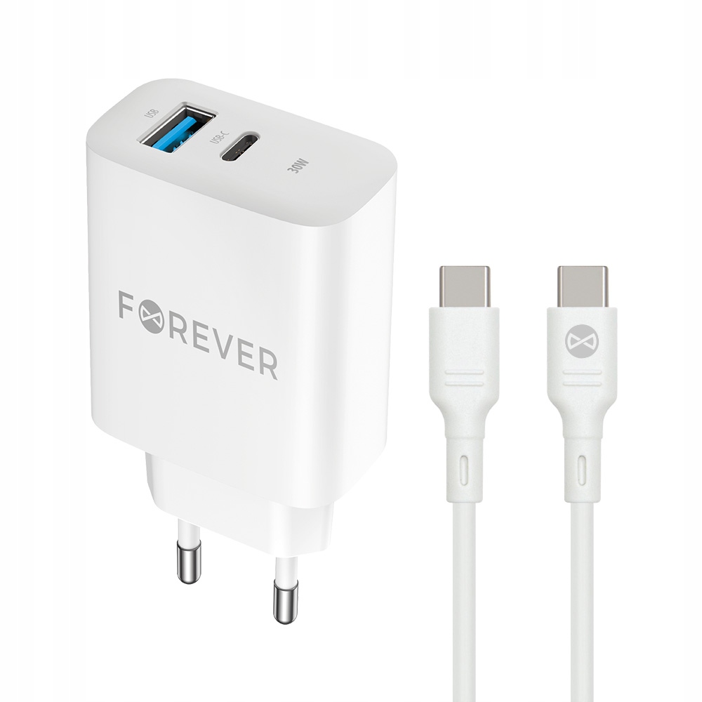Forever ładowarka sieciowa Pd Qc Tc- 07- 30AC 1x Usb- C 1x Usb 30W biała