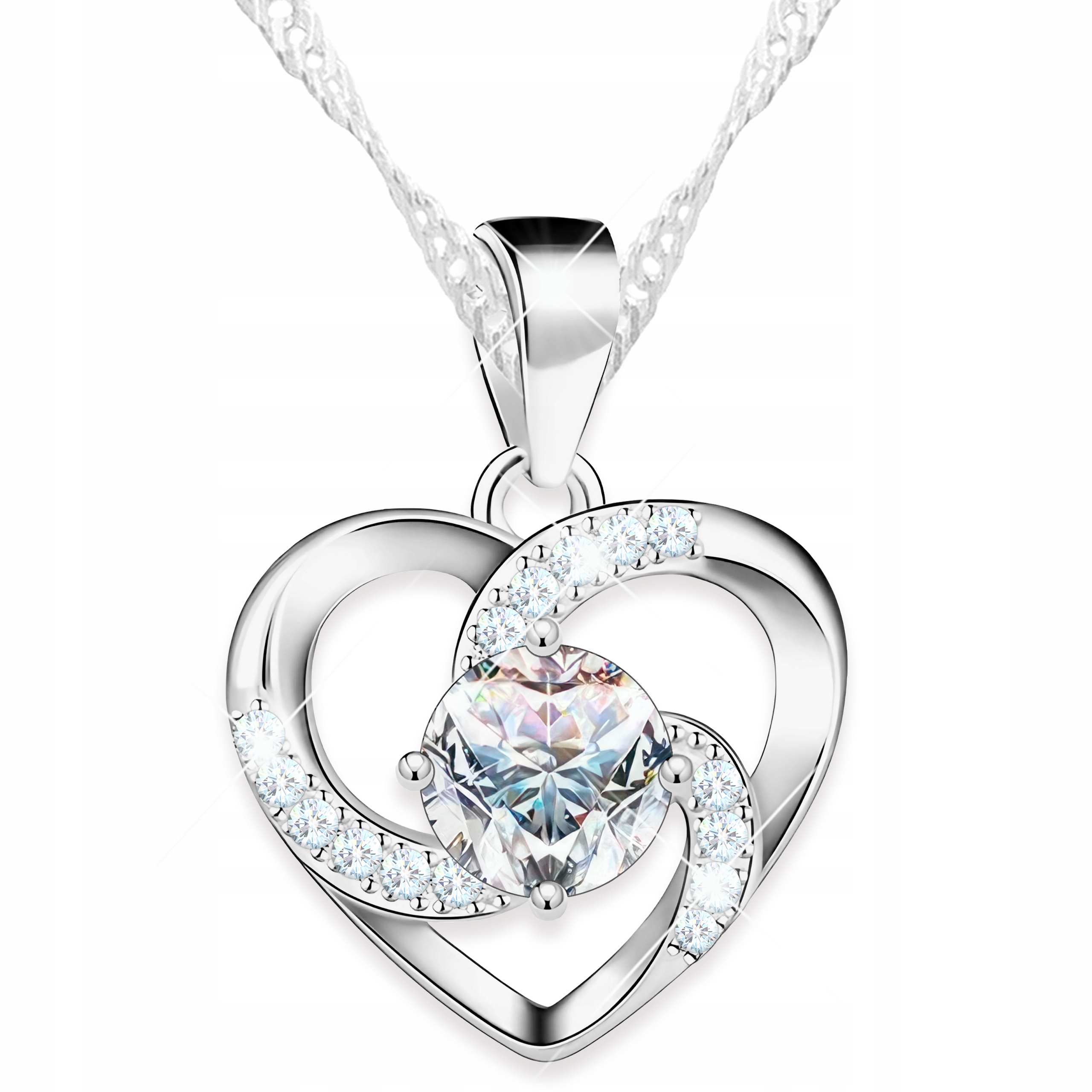 Stříbrný náhrdelník Bílé srdce Spirála Srdíčko s krystaly Stříbro 925