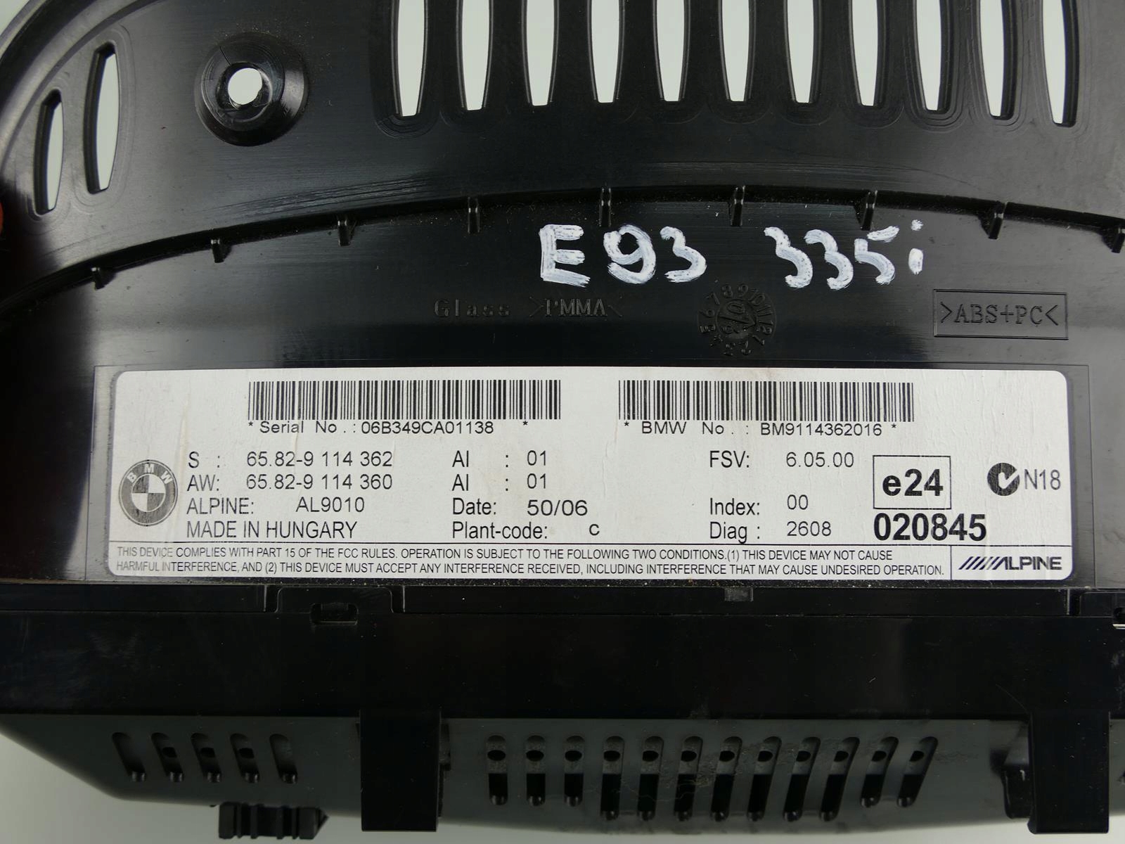 BMW 3 E93 E92 RADIO NAWIGACJA MONITOR NAPĘD KPL Numer katalogowy oryginału 9114362