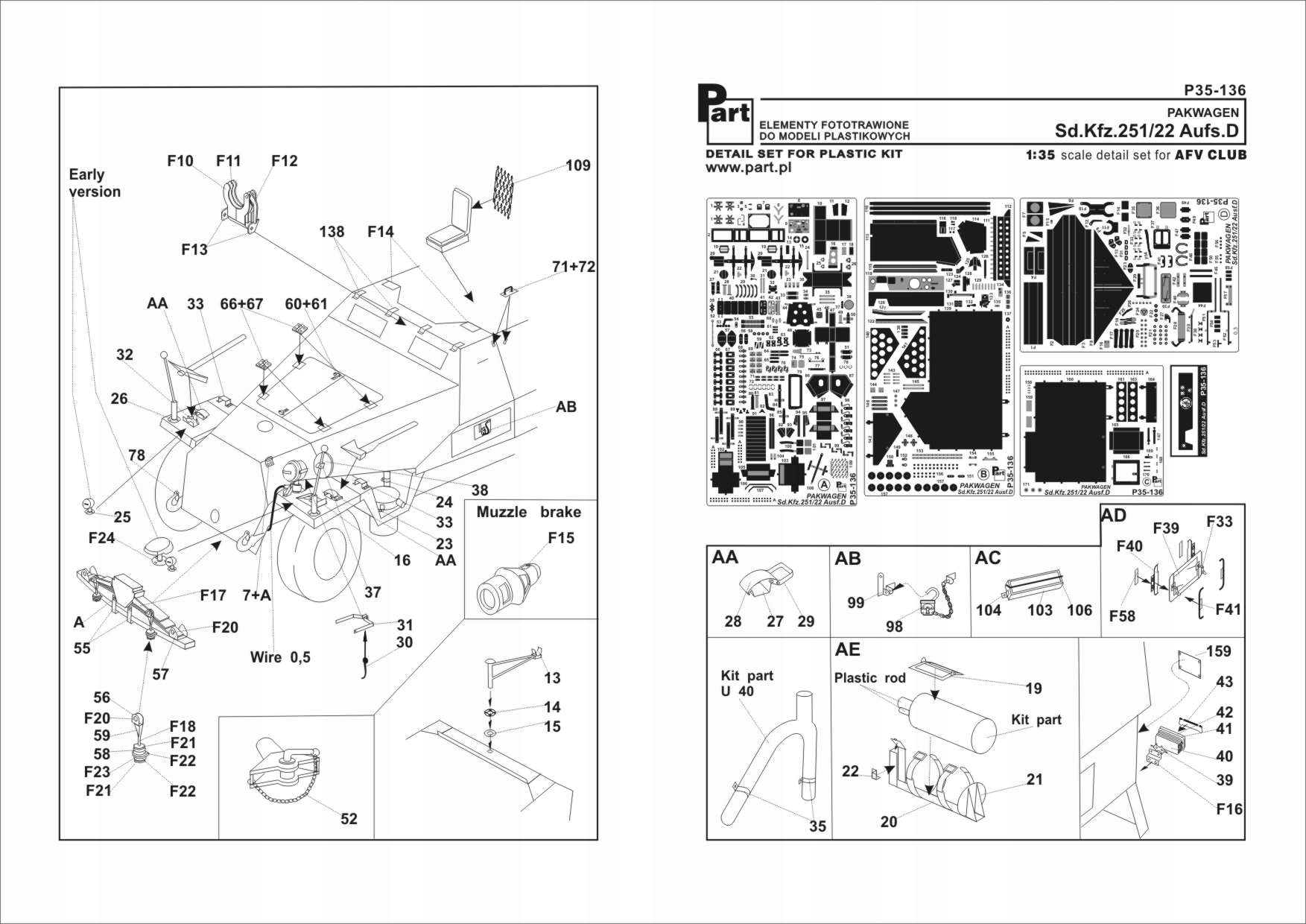 Part P35-136 1/35 Sd.Kfz.251/22 Ausf.D Pakwagen (afv klub)