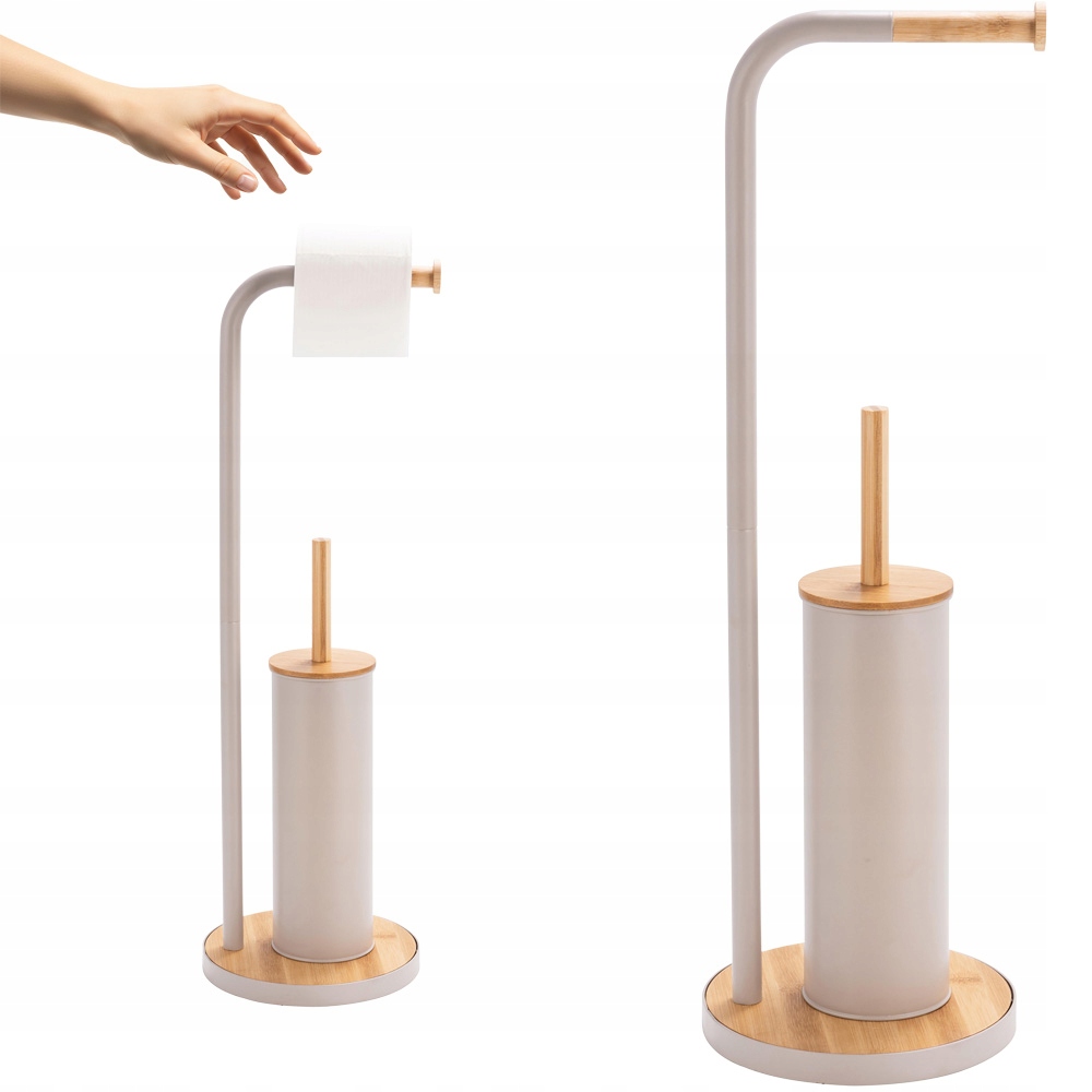 Stojan Na Toaletní Papír A Wc Štětku Béžový Bambus, Pevný A Stabilní