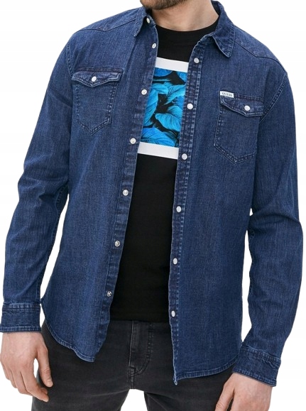 Guess Džínová Košile Casual S Dlouhým Rukávem A Pagonami L Gxc