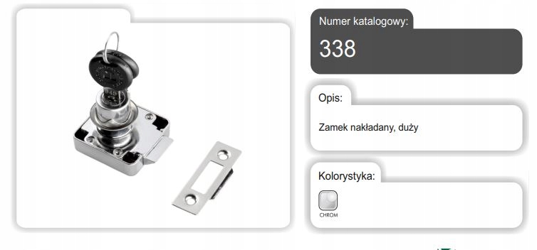ZAMEK MEBLOWY DO MEBLI NAKŁADANY DUŻY/CHROM 338 AMIX Szerokość 1 mm