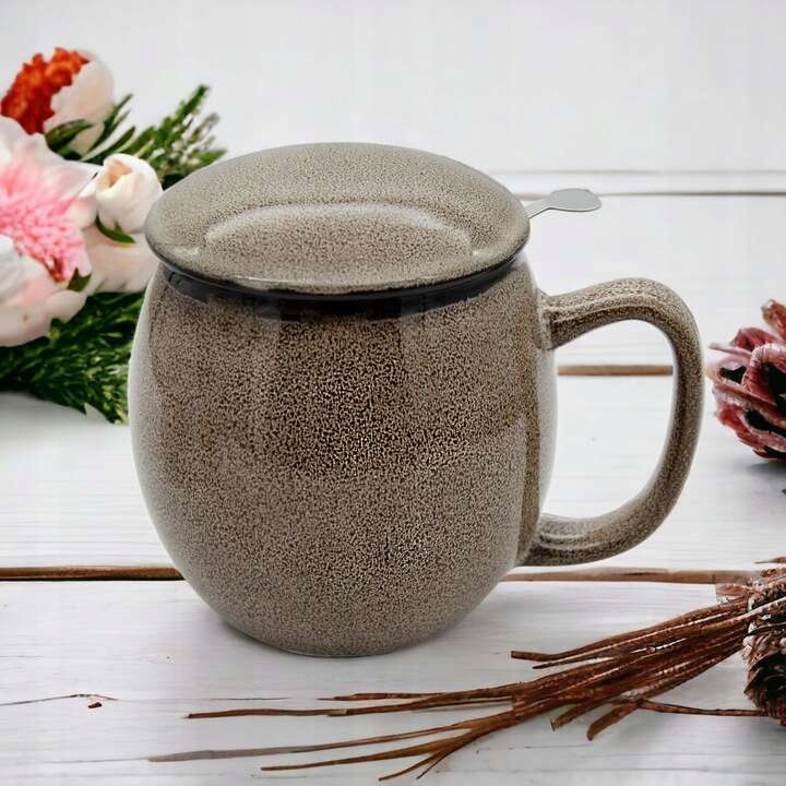 Ceramiczny kubek z zaparaczem, Brązowy - 420ML Materiał wykonania ceramika