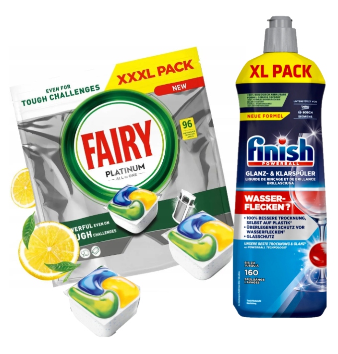 Kapsle do myčky Fairy Platinum 9 6 Ks leštidlo Finish 800 ml