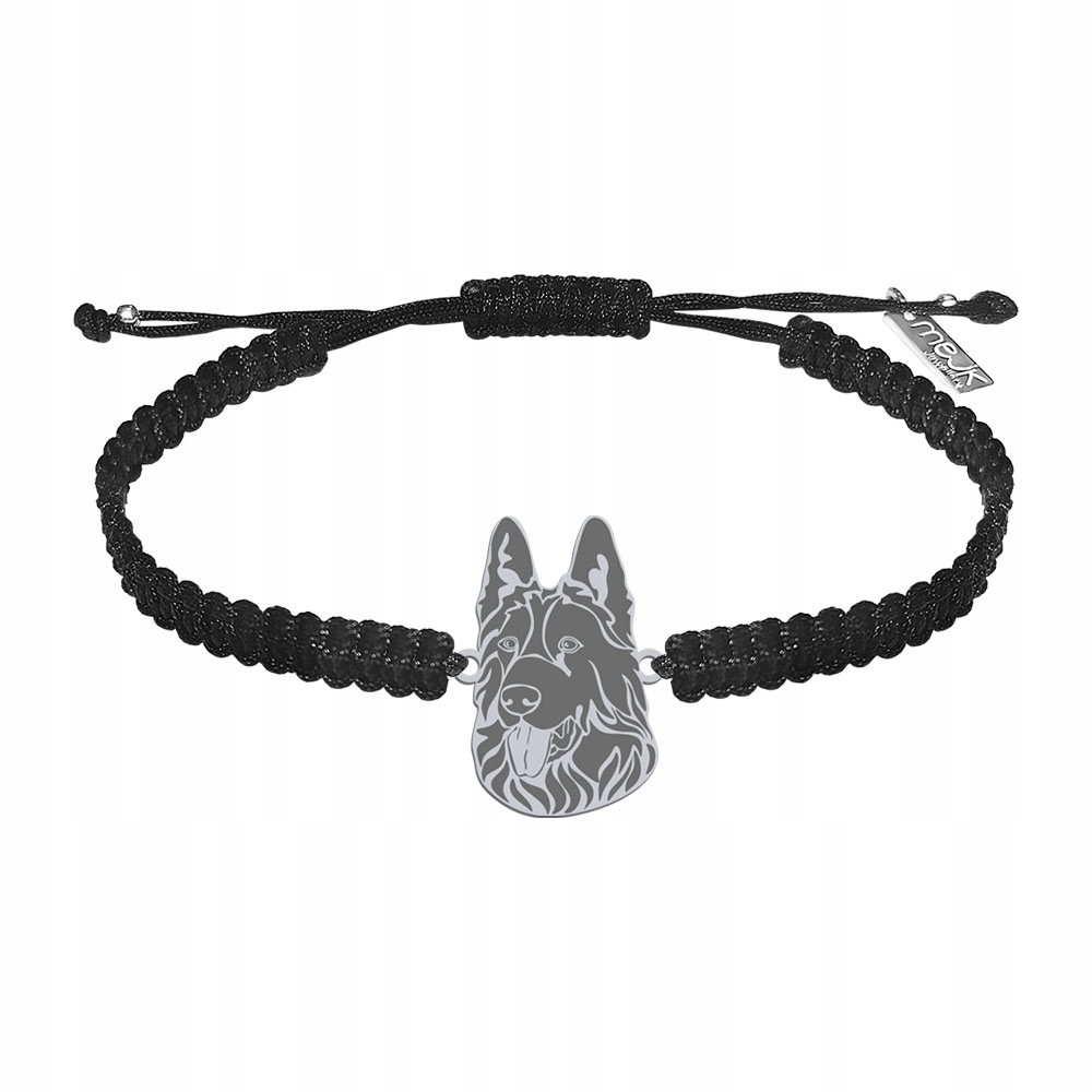 Stříbrný náramek s pejskem Německý ovčák černý 925 Dárek Makramé
