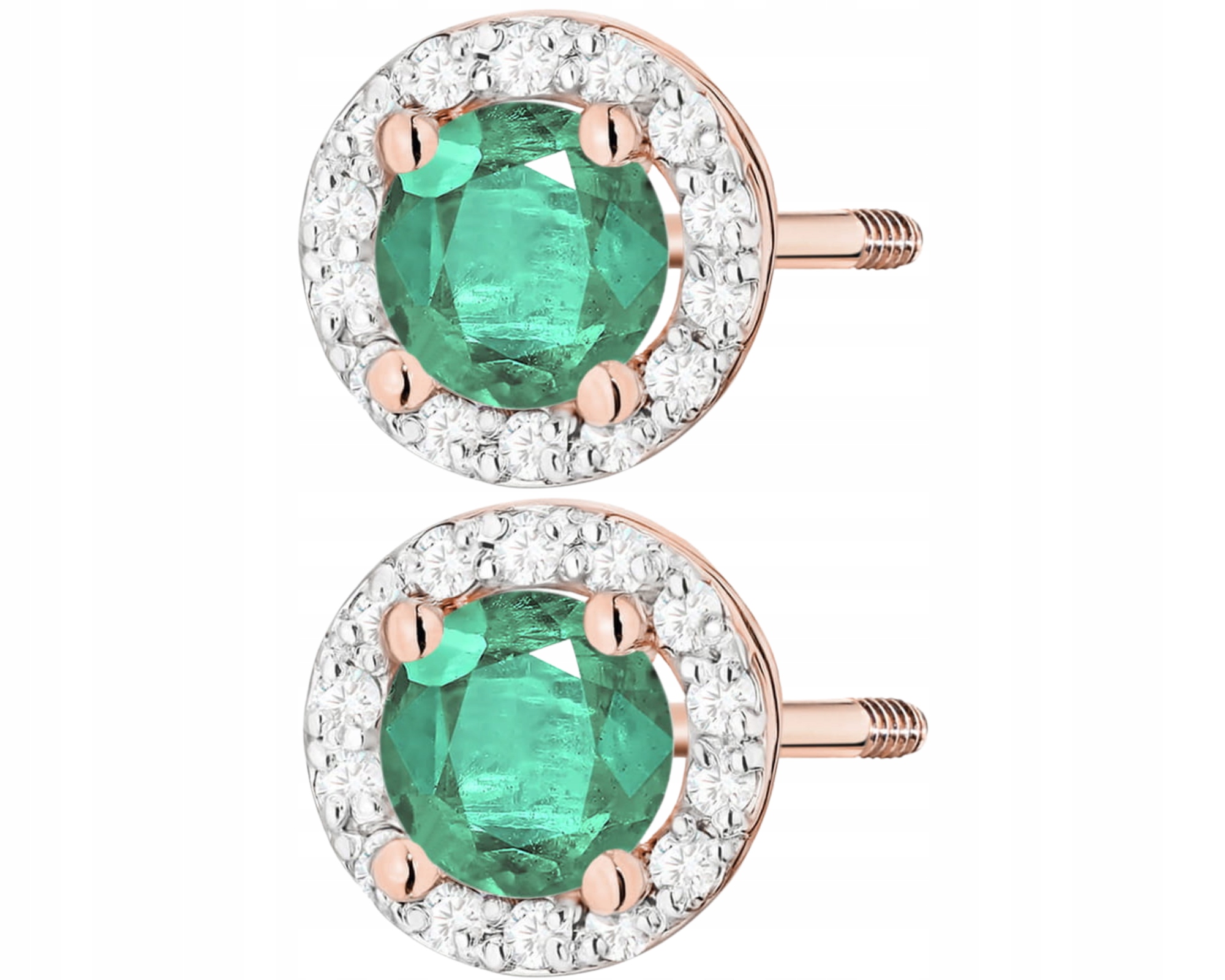 Růžové Zlato Náušnice Šroubovací Tyčinka Diamanty Smaragd 585 Dárek Gravírování