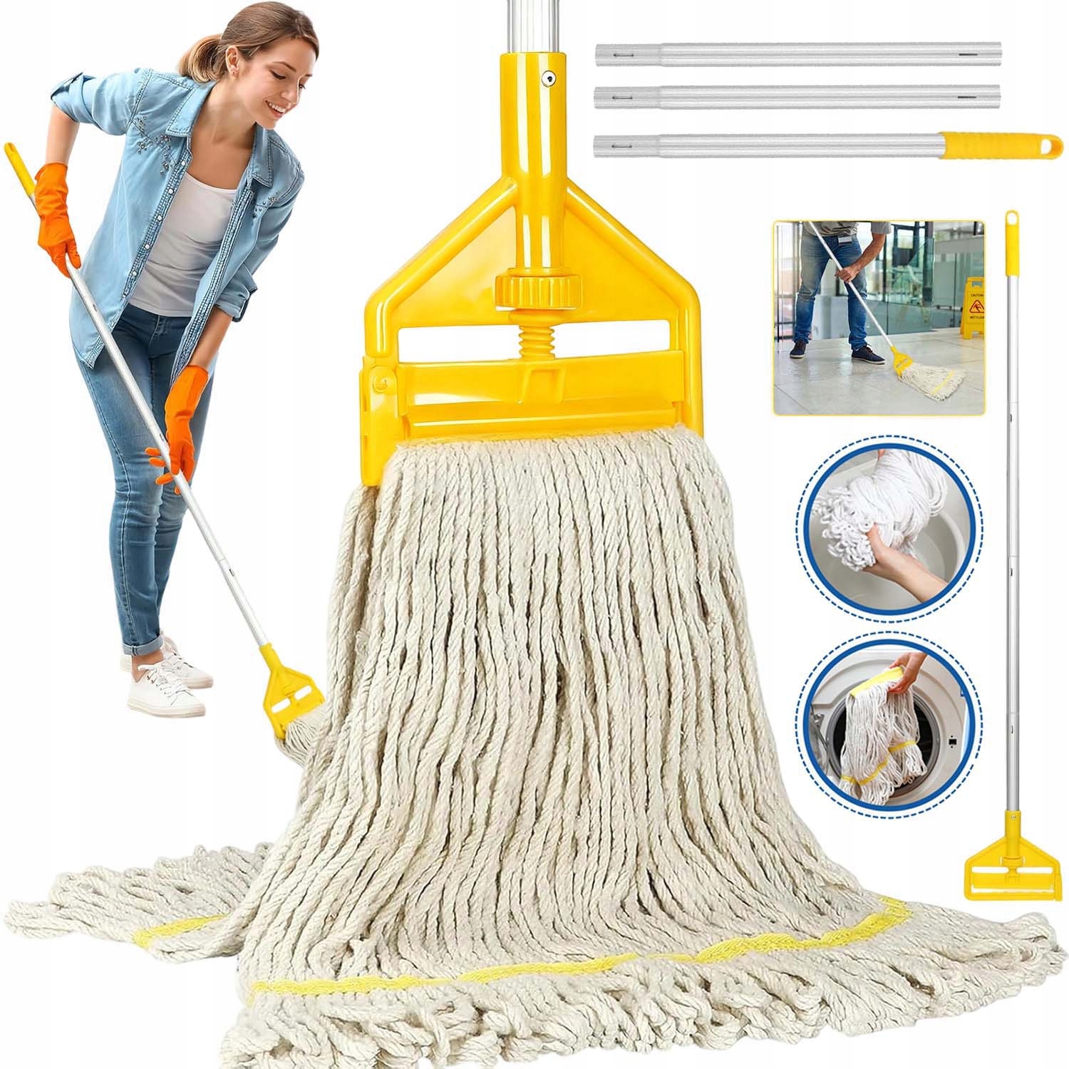 Levně Šňůrkový Mop Bavlna Průmyslový S 147 CM Dlouhou Hliníkovou Odnímatelnou Rukojetí