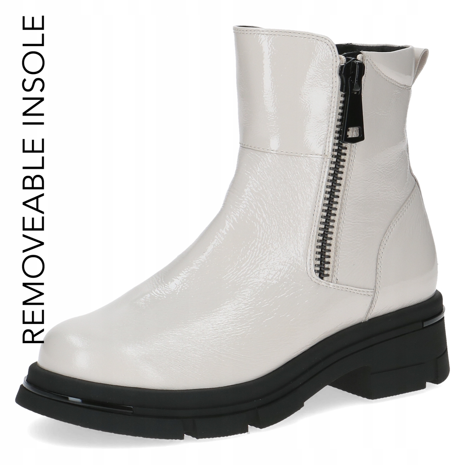 Caprice kotníkové boty Delia krémové lakované kožené [25427-43-122] vel.40