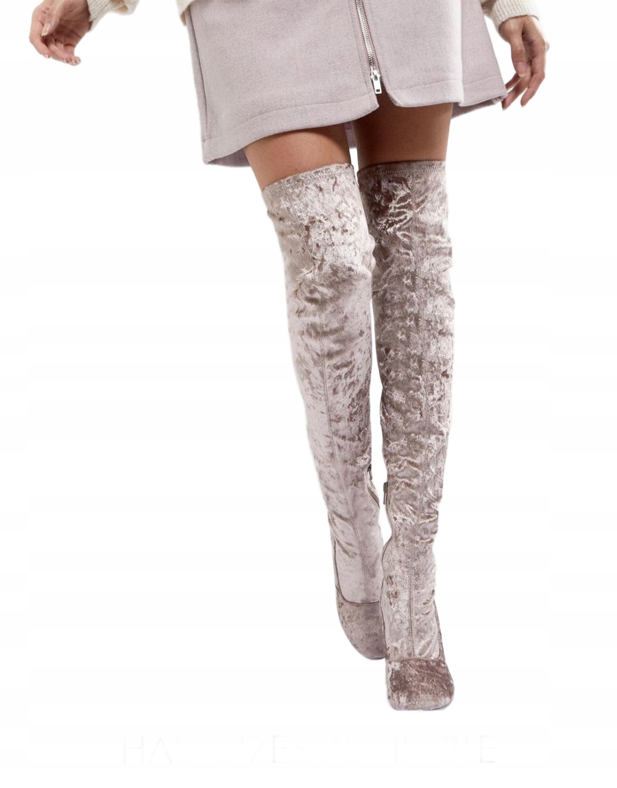 Asos Velurové Kozačky S Plochým Podpatkem Růžové 38,5 4CA