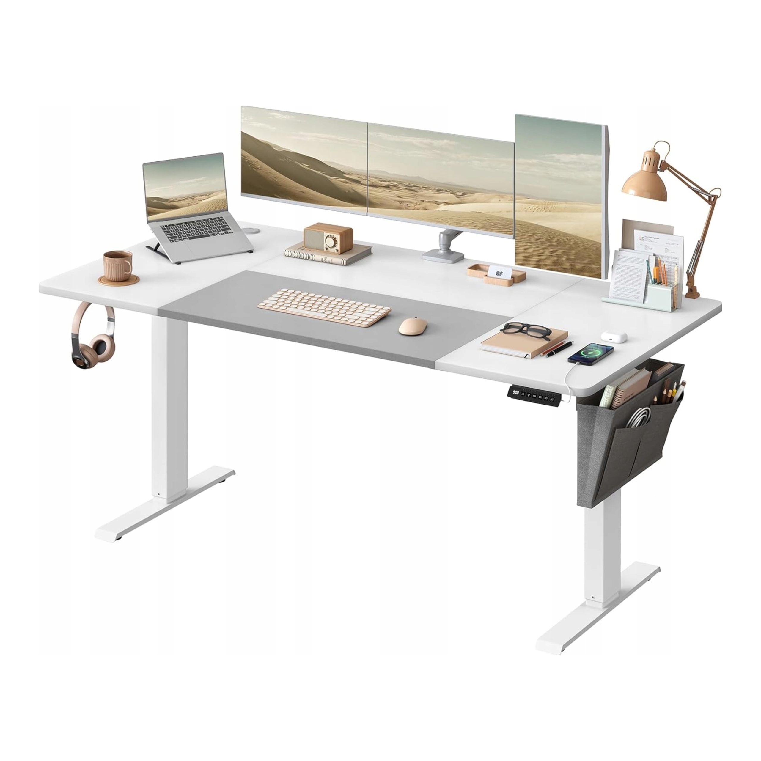 Elektrický pracovní stůl Songmics 160 x 70 cm bílo-šedý s Usb-c pamětí