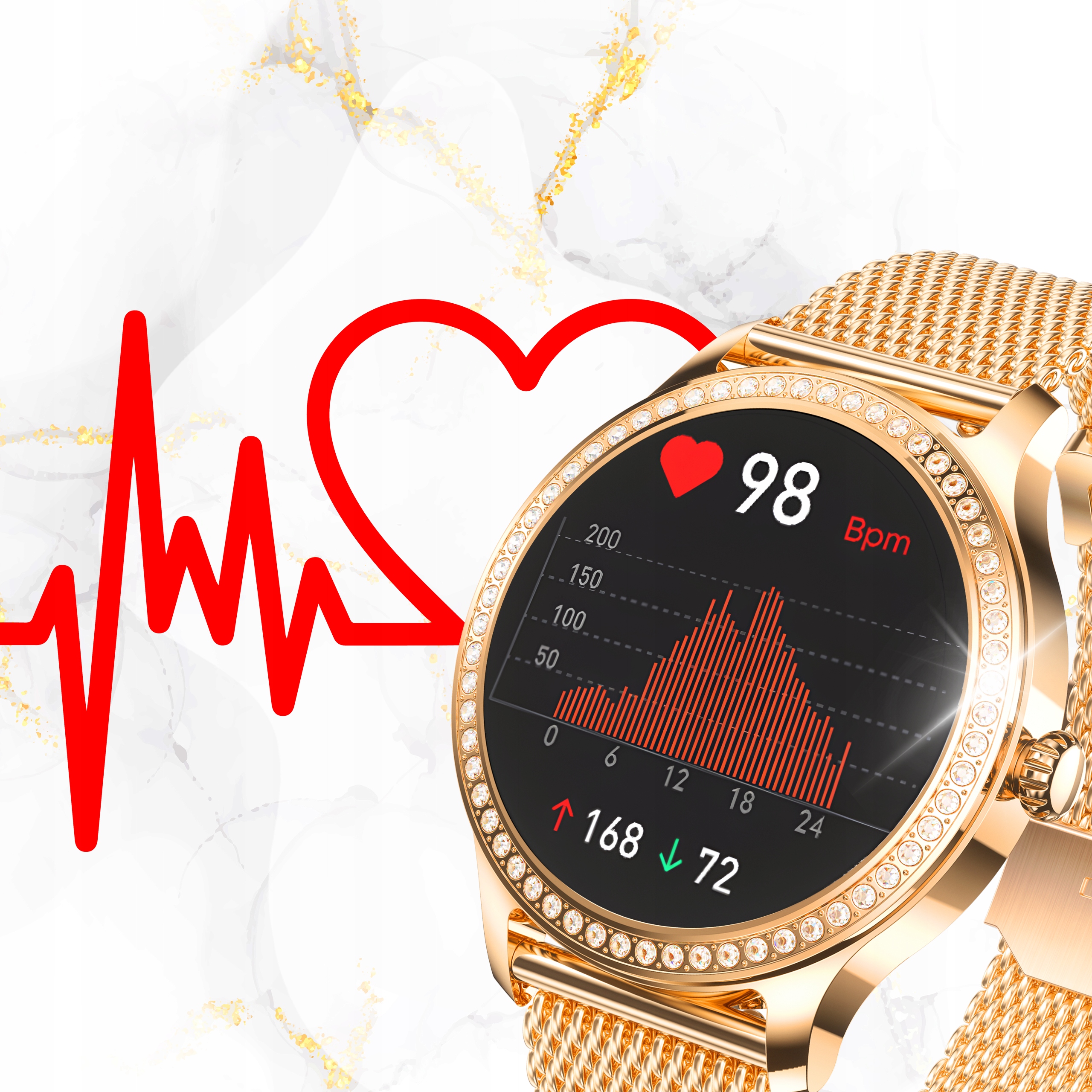 SMARTWATCH ZEGAREK DAMSKI MENU POLSKIE ROZMOWY SPORT SMART WATCH PULS PL Transmisja danych brak