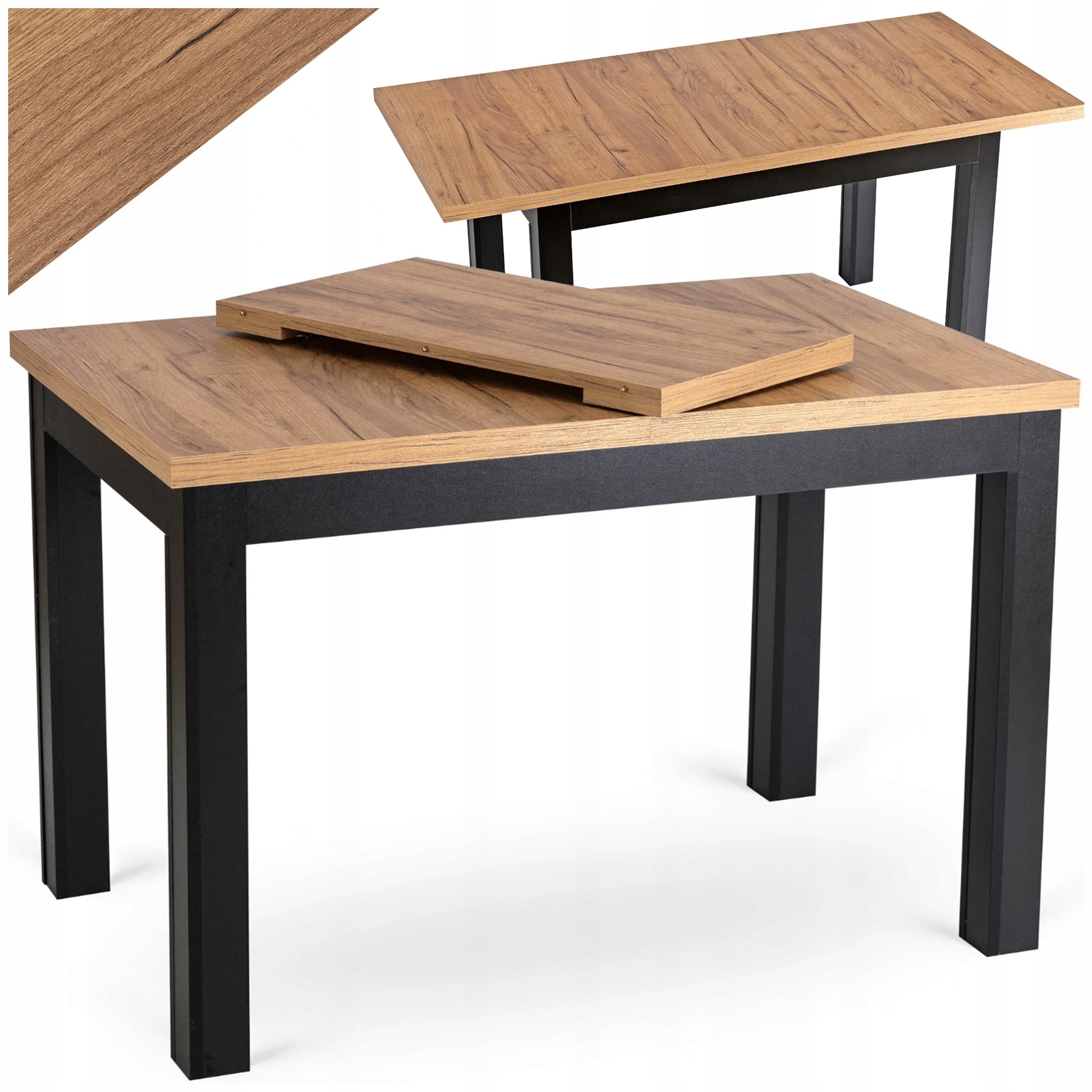 Rozkládací kuchyňský stůl do obývacího pokoje Černý dub Craft Skubi 120-160 cm