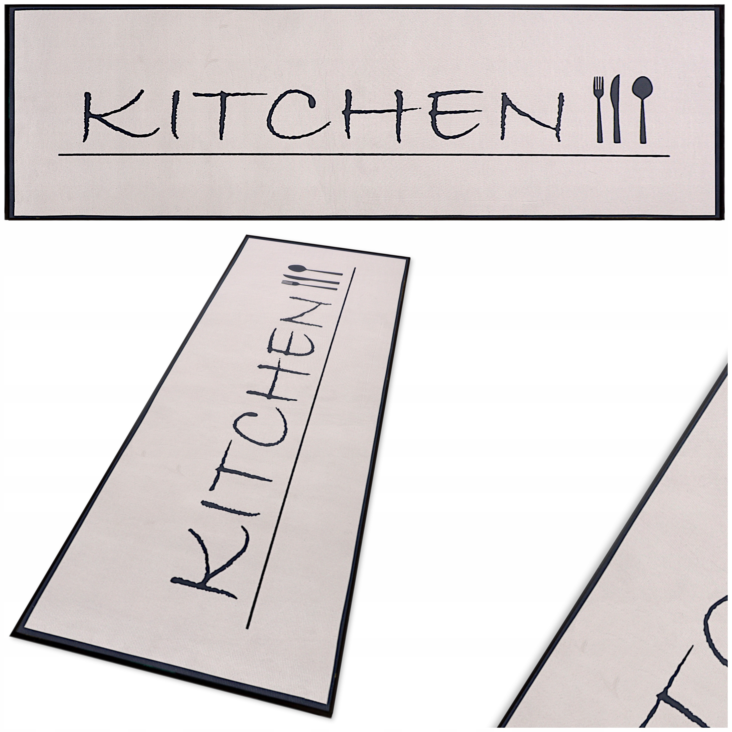 Chodnik Do Kuchni Antypoślizgowy 60x200 Beżowy Dywan Kuchenny Czarny Mata