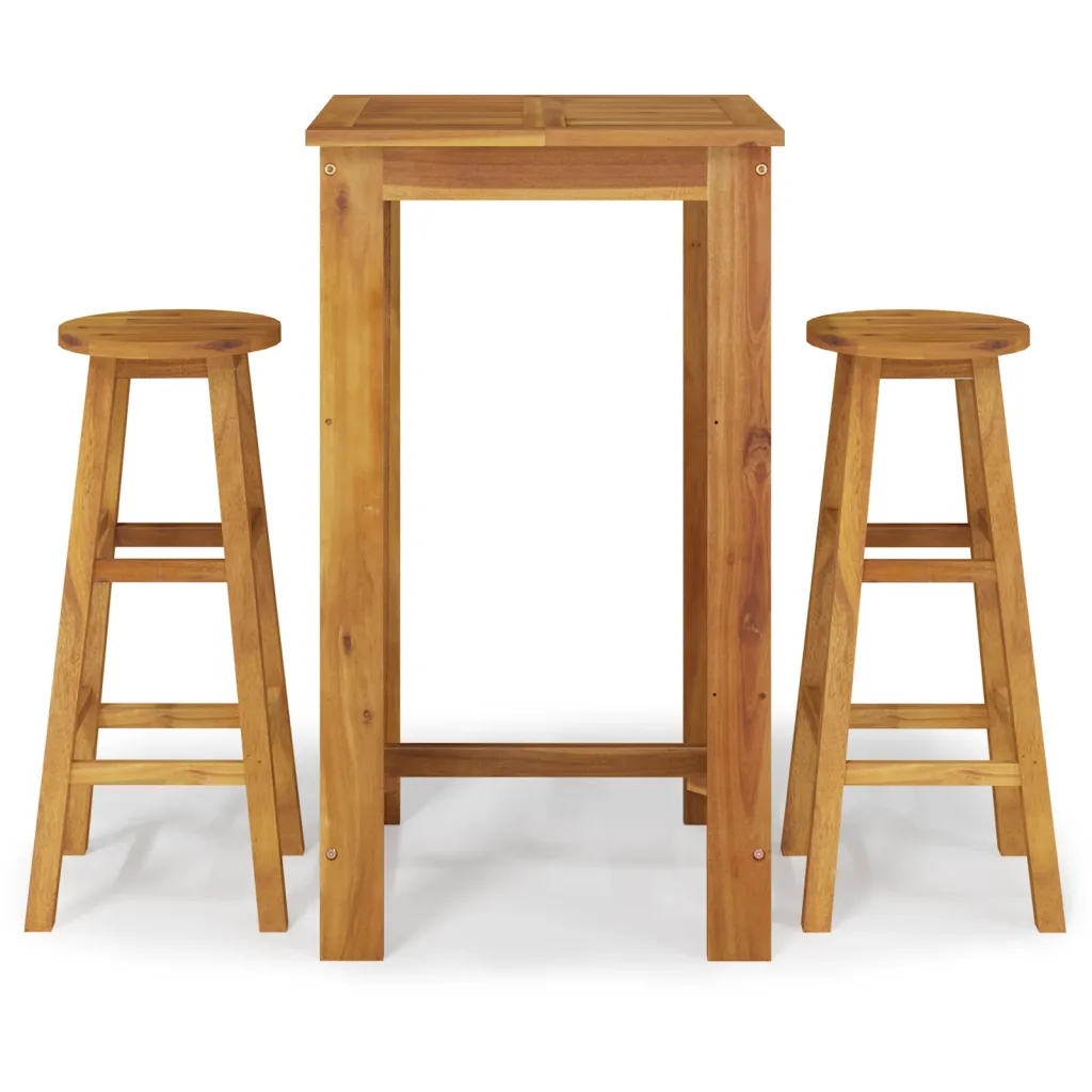 Barový set z akáciového dřeva, stůl 60x60x105 cm, 2 židle