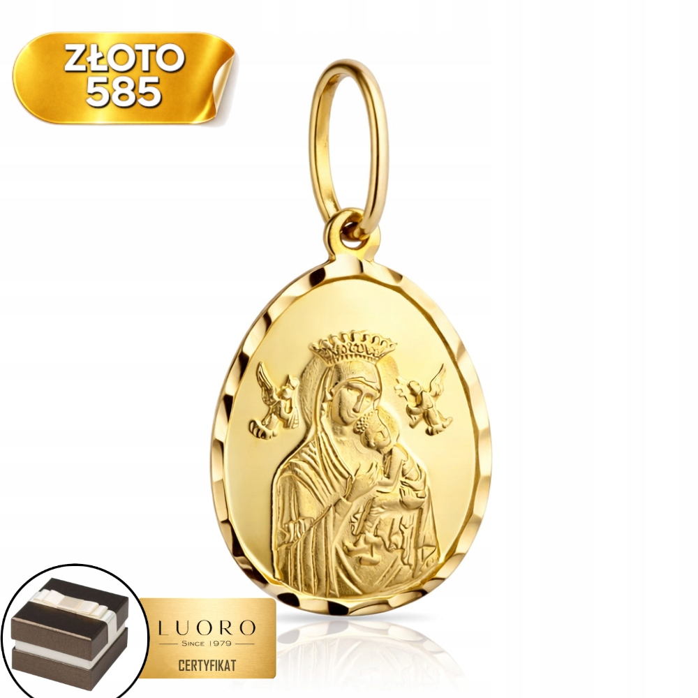 Zlatý Medailon 585 14K Matka Boží Neustálé Pomoci 2,6 CM Elegantní