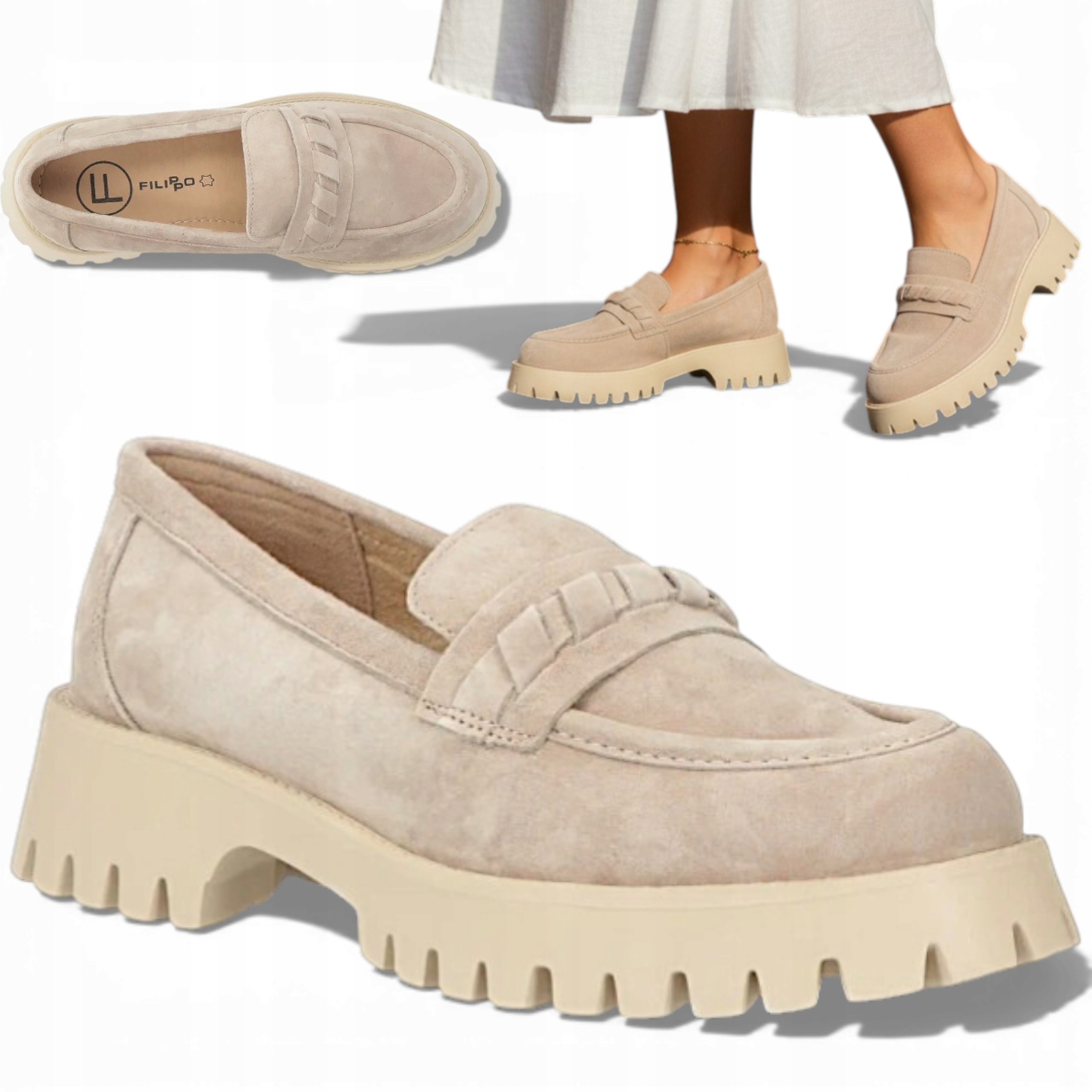 Dámské kožené mokasíny 40 Filippo Semišové polobotky béžové na platformě