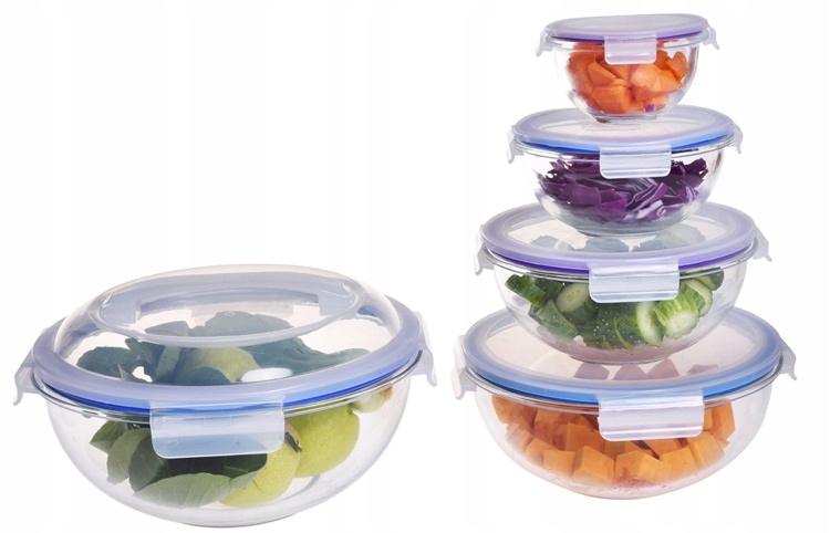 5 x skleněné nádoby misky s víkem na potraviny tvrzené sklo PF-905