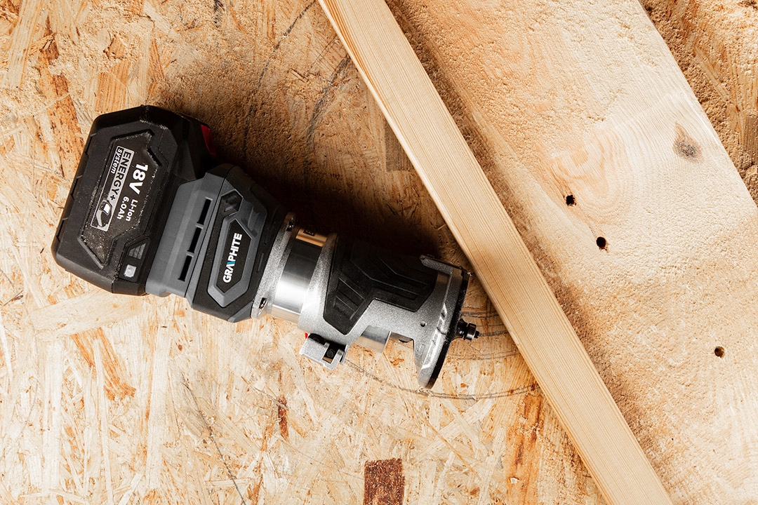 Frezarka bezszczotkowa akumulatorowa Energy+ regulacja głębokości GRAPHITE Seria AKU