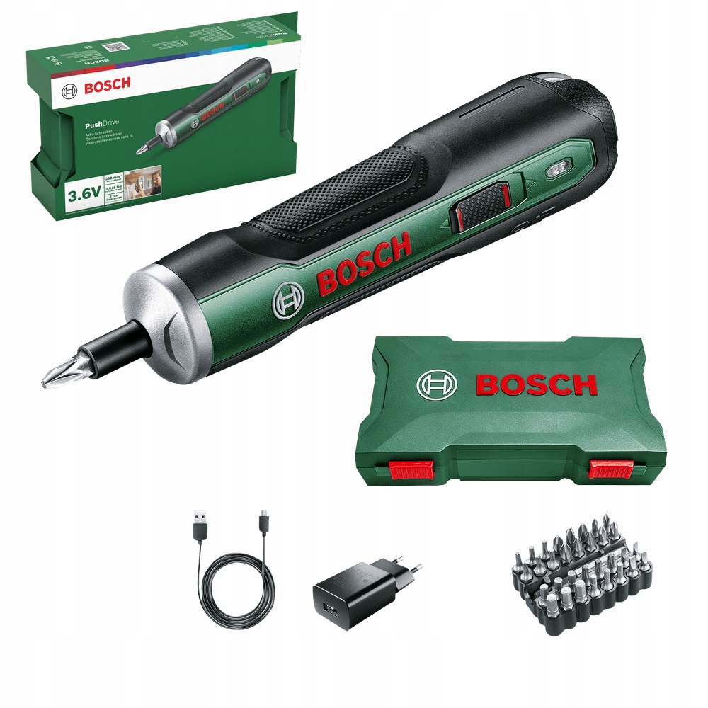 Wkrętarka Akumulatorowa Bosch Poręczny Wkrętak Bity i Kufer PushDrive 3,6V