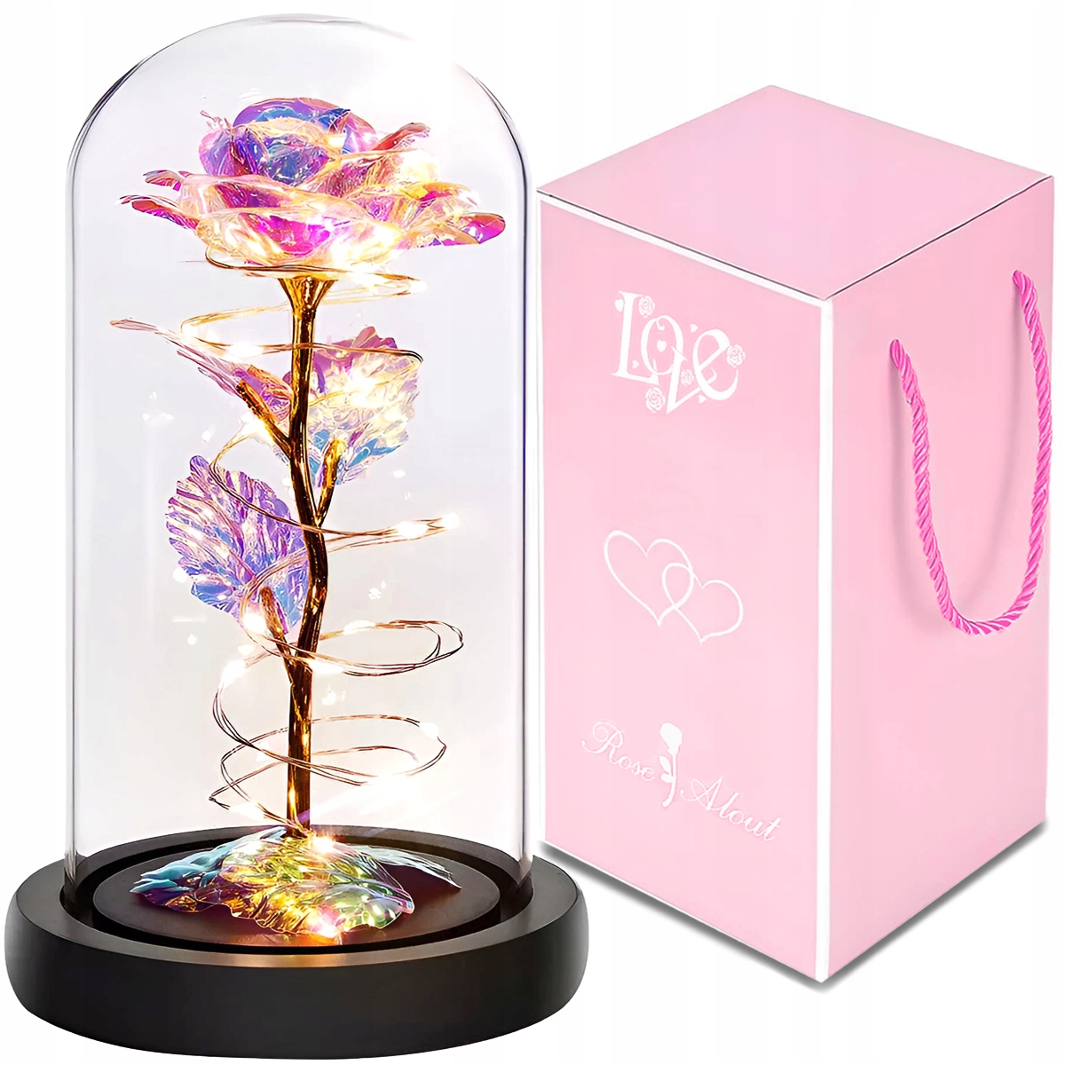 PREZENT W SZKLE WIECZNA RÓŻA LED KOLORY OKAZJA Marka bez marki