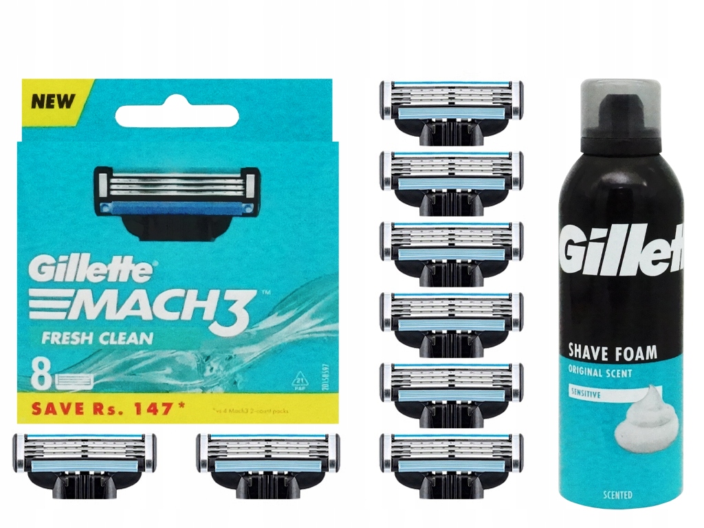 Vložky Do Strojku Gillette Mach 3 Nože Čepele Do Strojku MACH3 x8 Pěna