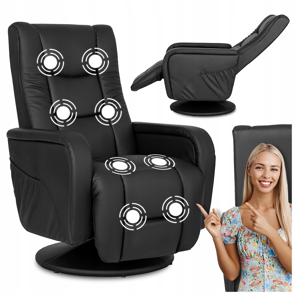Masážní křeslo s podnožkou Černá Ekokůže Rozkládací Sedací souprava Spike