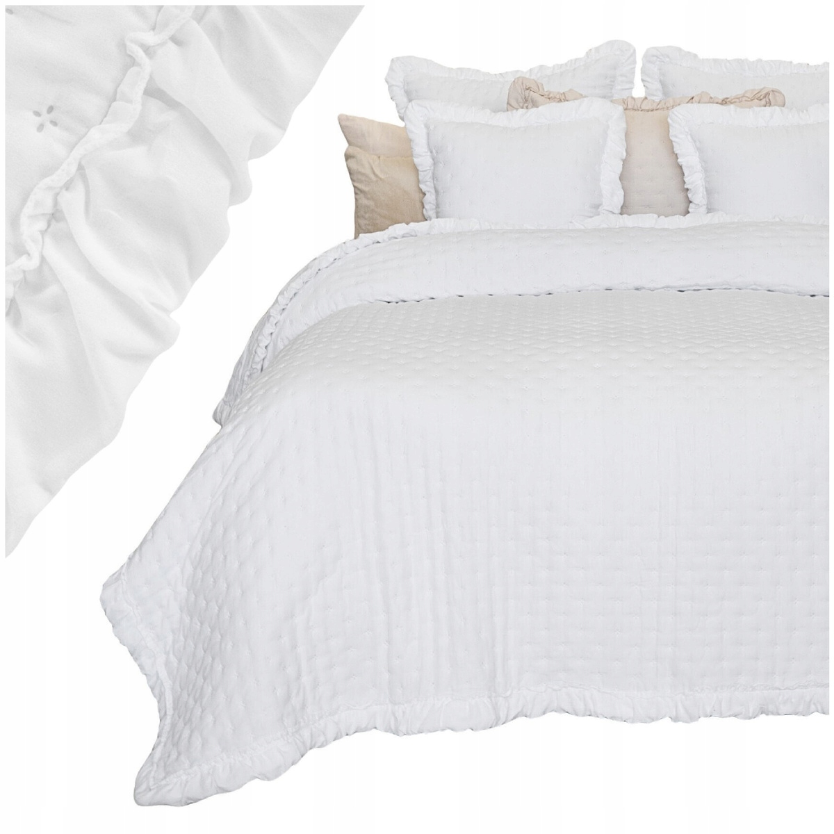 Přehoz na postel gauč 170x210 prošívaný s Volánkem kapa Celia Bílá
