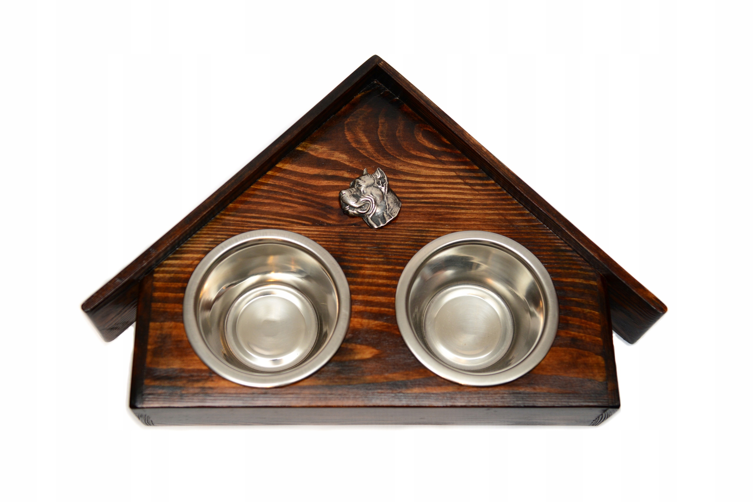 Levně Stojan s miskami pro psa, masivní dřevo, pevné ocelové misky Cane Corso