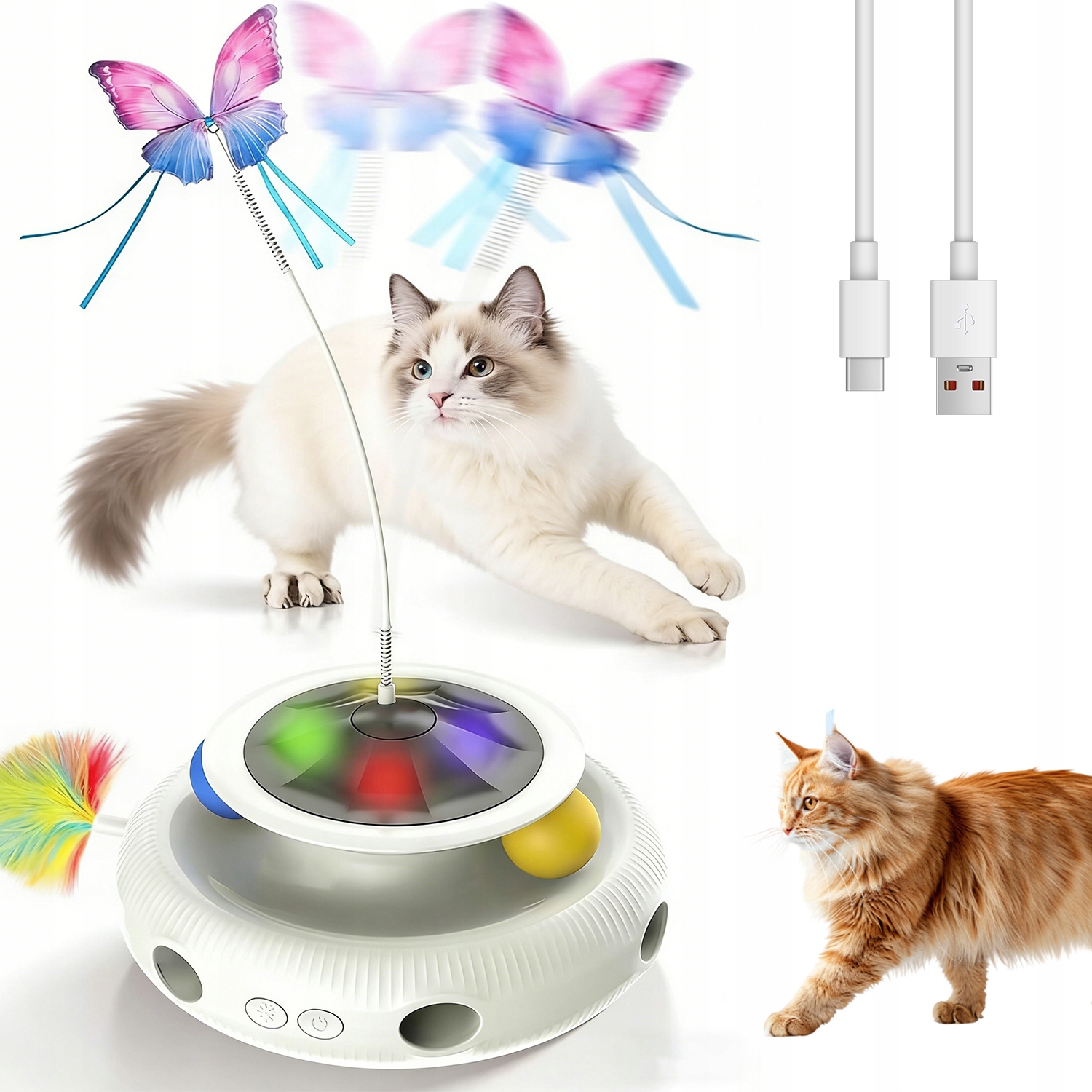 Levně 4V1 Profesionální Automatická Interaktivní Hračka Pro Kočky Otočná O 360°