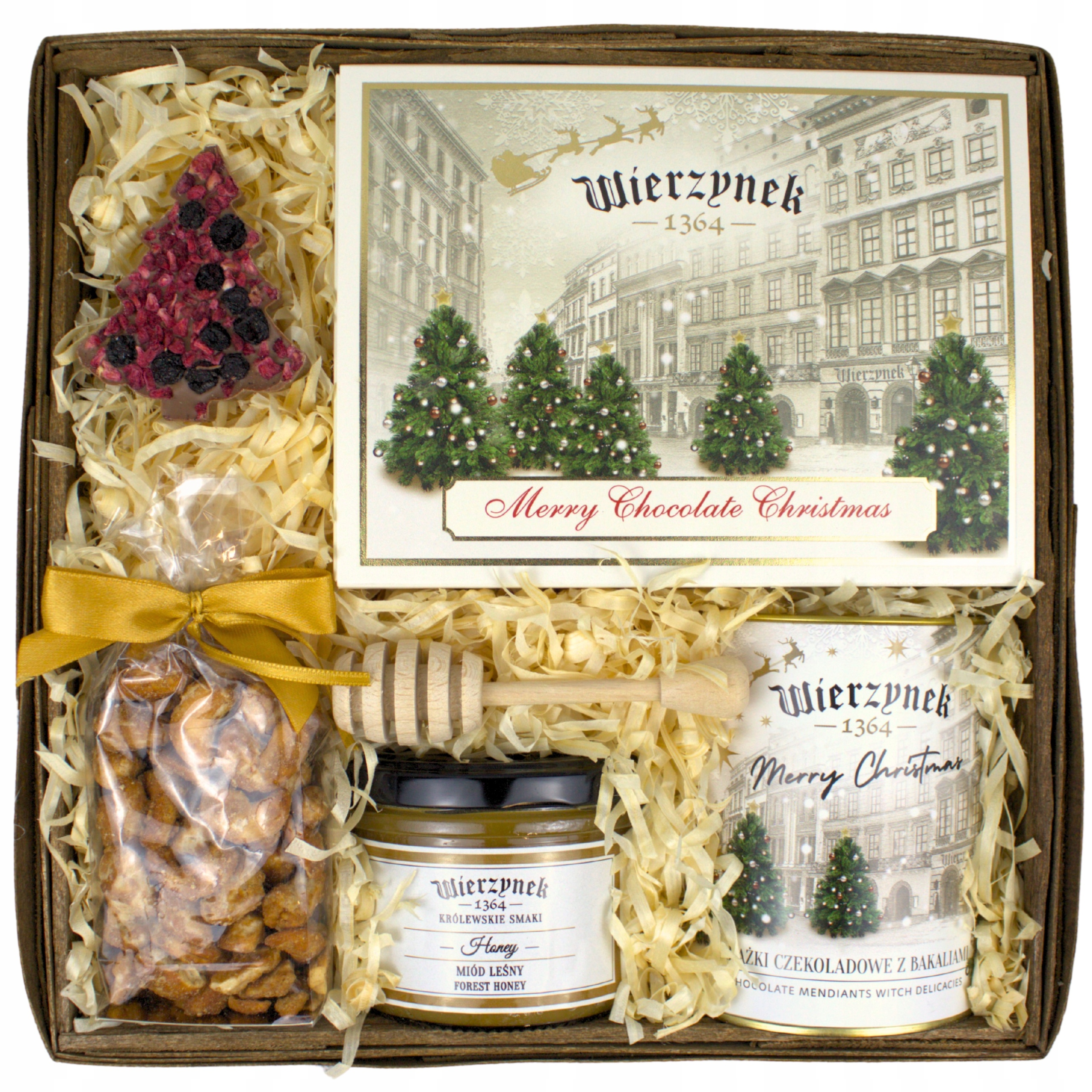 Levně Vánoční dárkový koš, elegantní sada s pralinkami, medem a ořechy