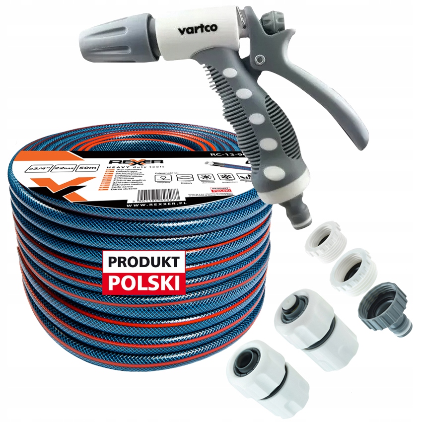 Hadice 3/4" 50 m 4 Vrstvená Spojky Pistole Polský Výrobek