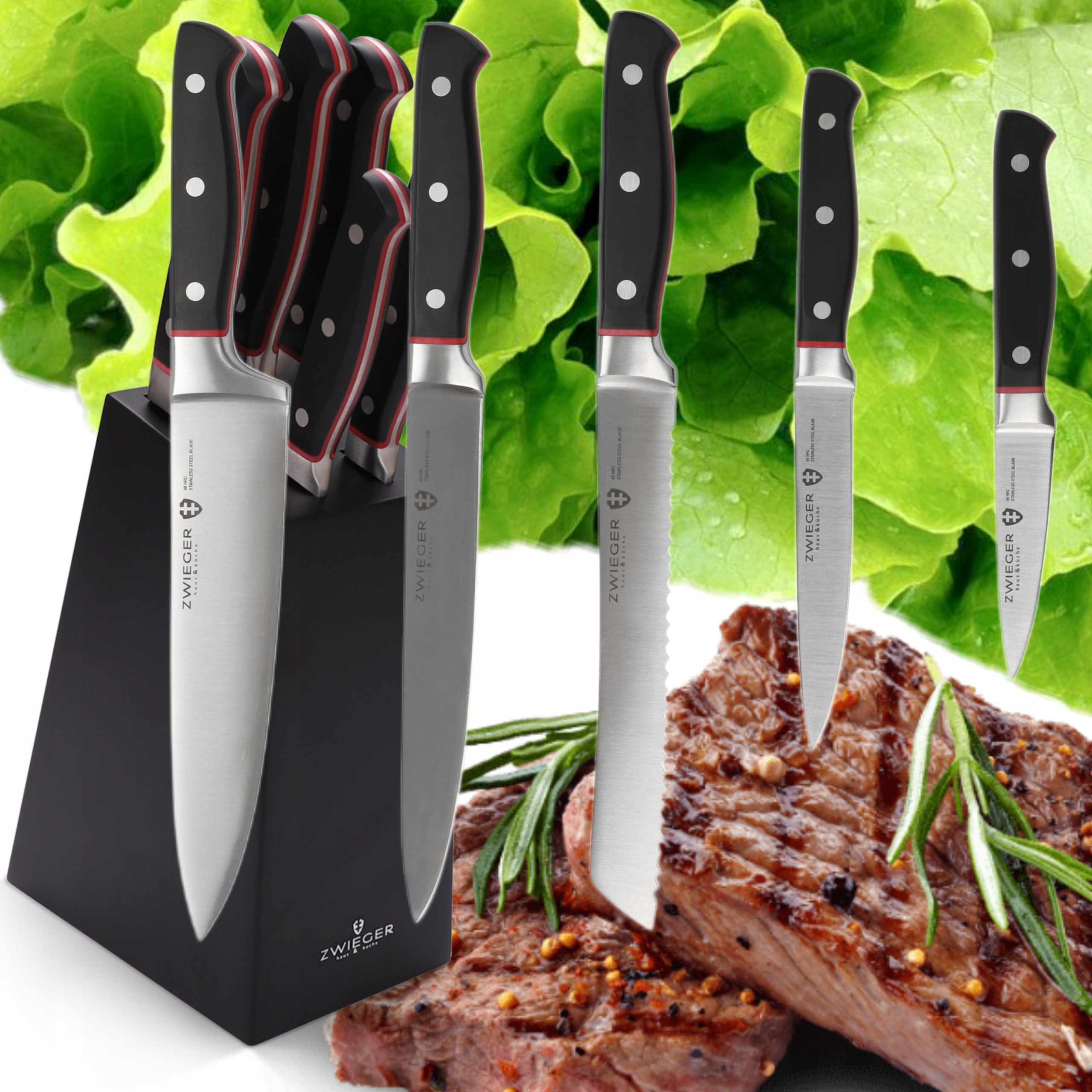 Zwieger Klassiker Blok S 5 Nožmi Nerezová Oceľ 48 Hrc Ergonomické Rúčky