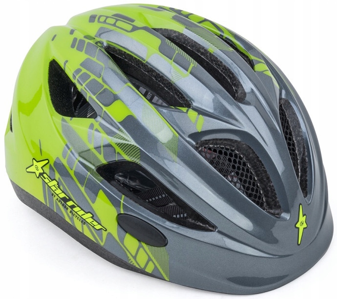 Dětská cyklistická přilba Author Star Rider 46-51 cm šedo-zelená, fluo