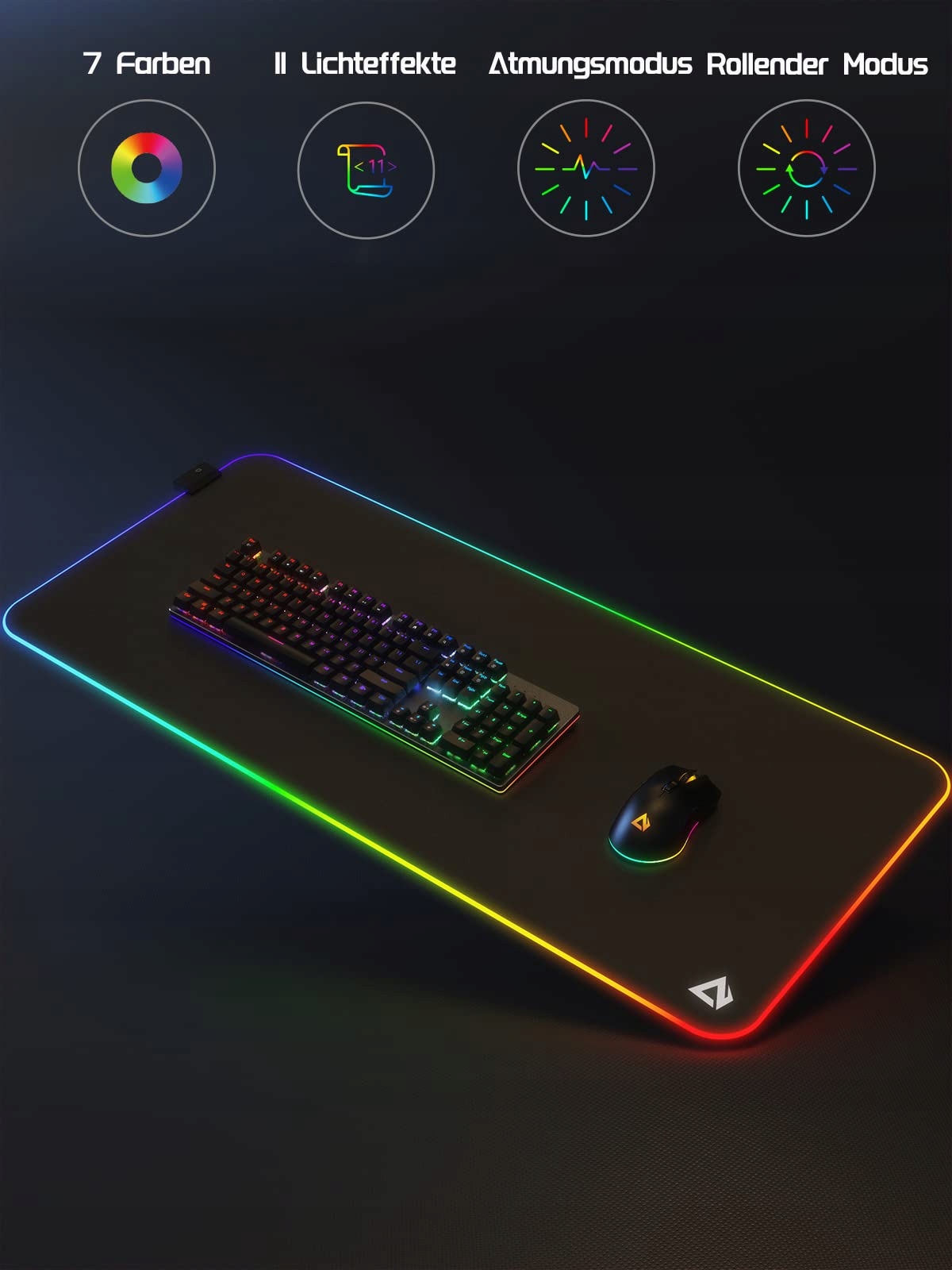 EASEMO Podkładka Gamingowa XXL RGB 900x400x4mm 7 Kolorów LED Antypoślizgowa — miniatura 2
