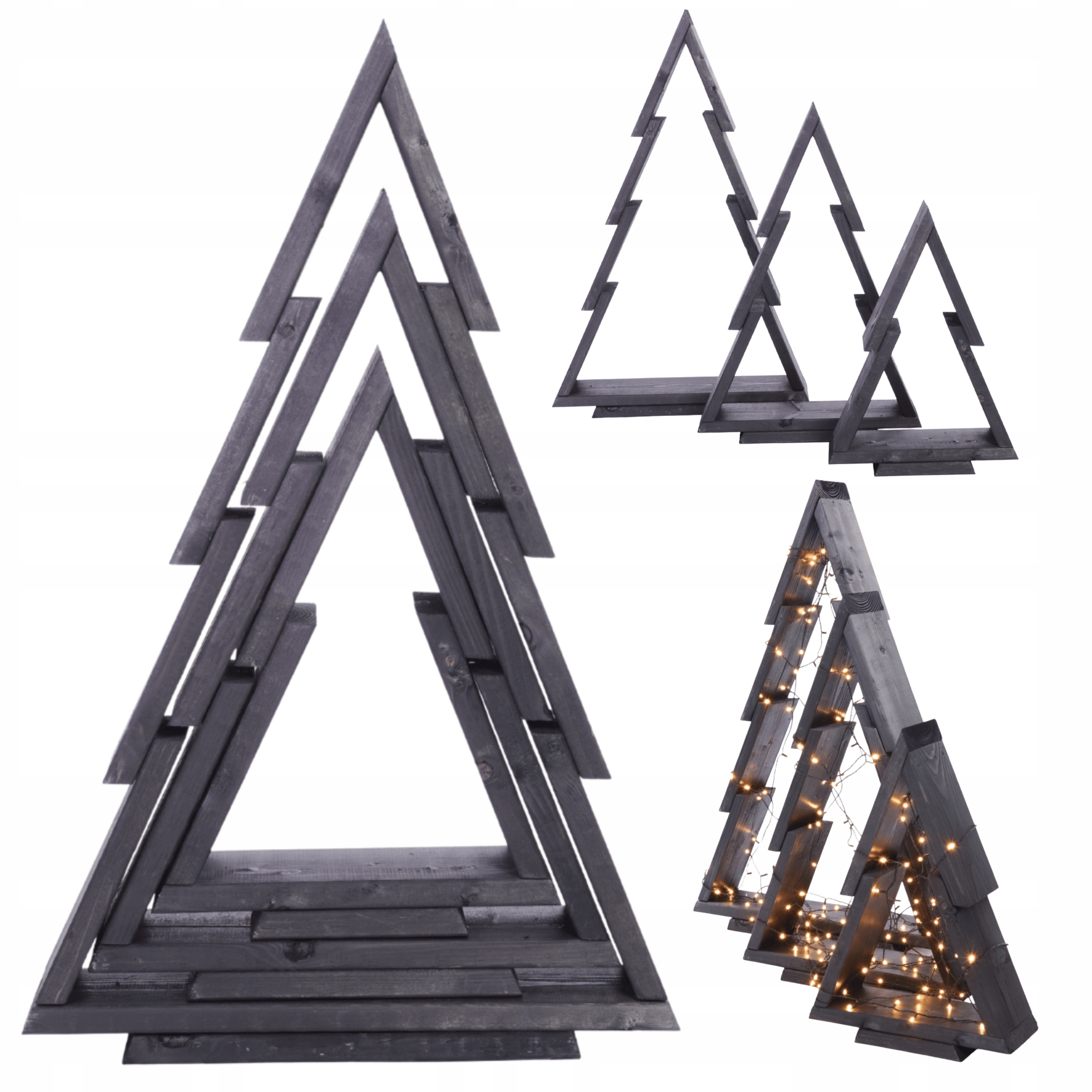 Sada 3 drevených vianočných stromčekov, Komplet 43-75cm, Zmontrované, s impregnáciou