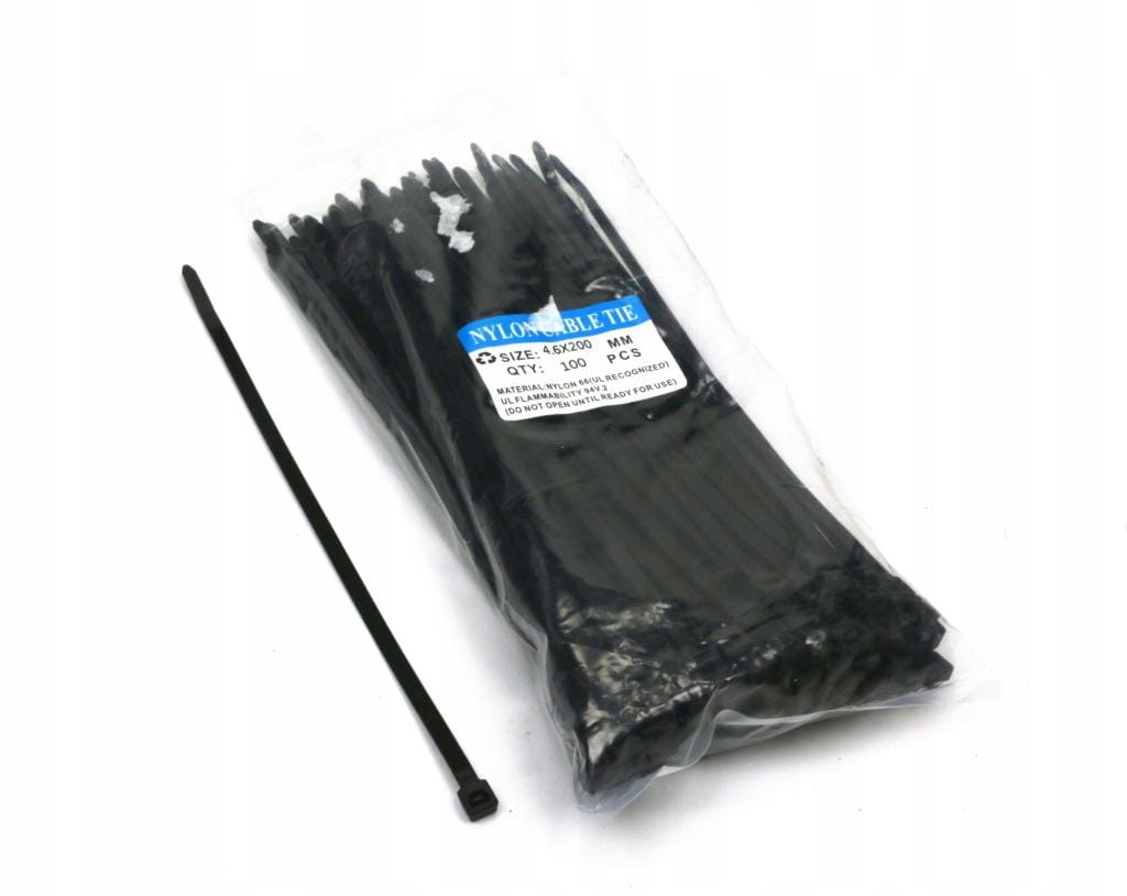 Opaski kablowe trytytki 4.6 x 200mm 100 szt w worku czarne odporne na Uv