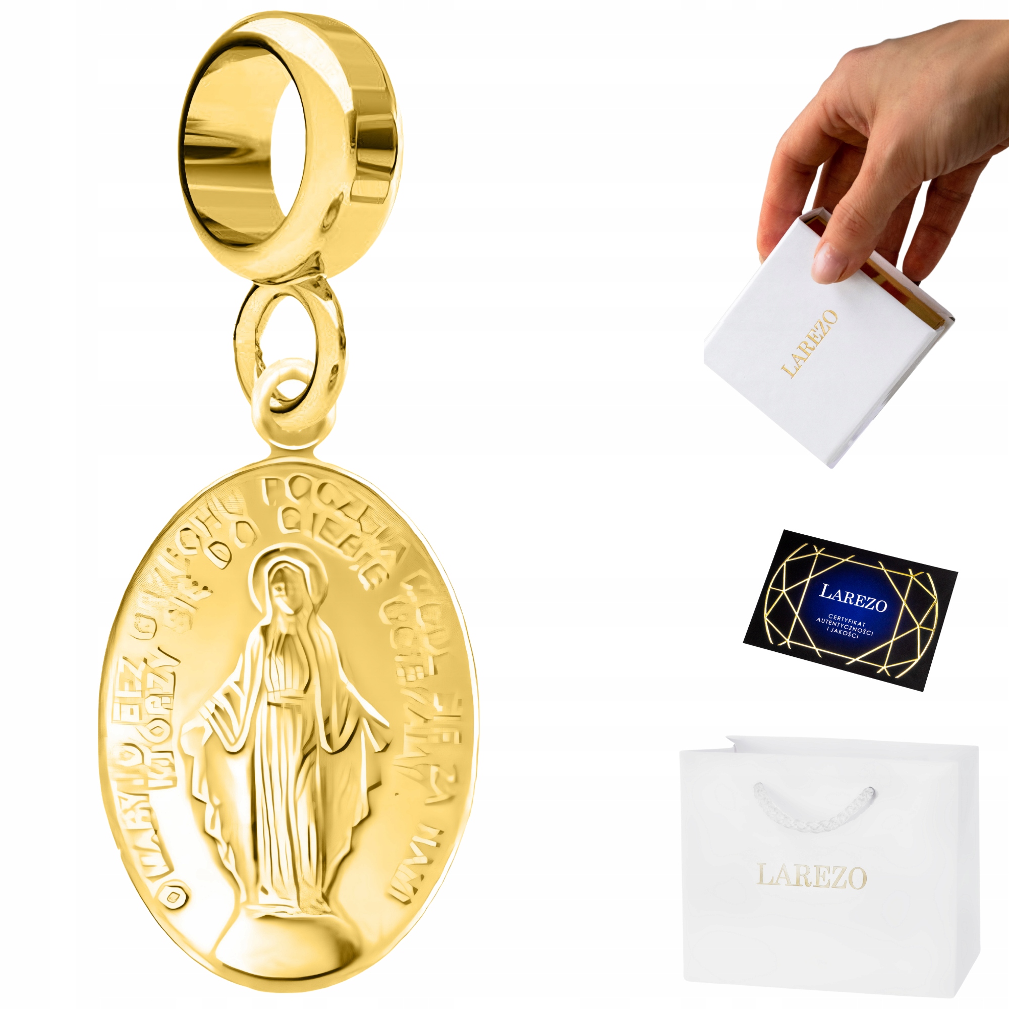 

Złoty Charms srebro 925 Cudowny medalik Maryja