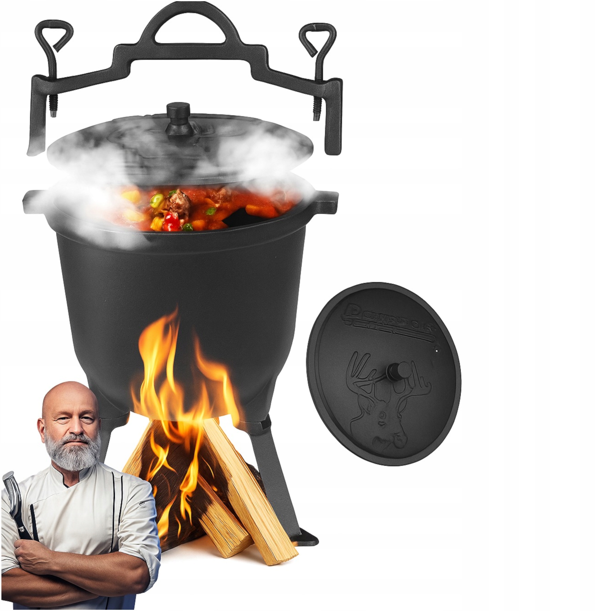 Kociołek Żeliwny Garnek Myśliwski Węgierski Na Ognisko Grill Pieczonki 8L