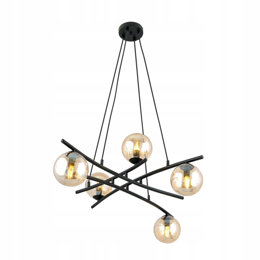 Závesná lampa luster čierny sklenené medové gule do obývačky 5 bodov Emibig