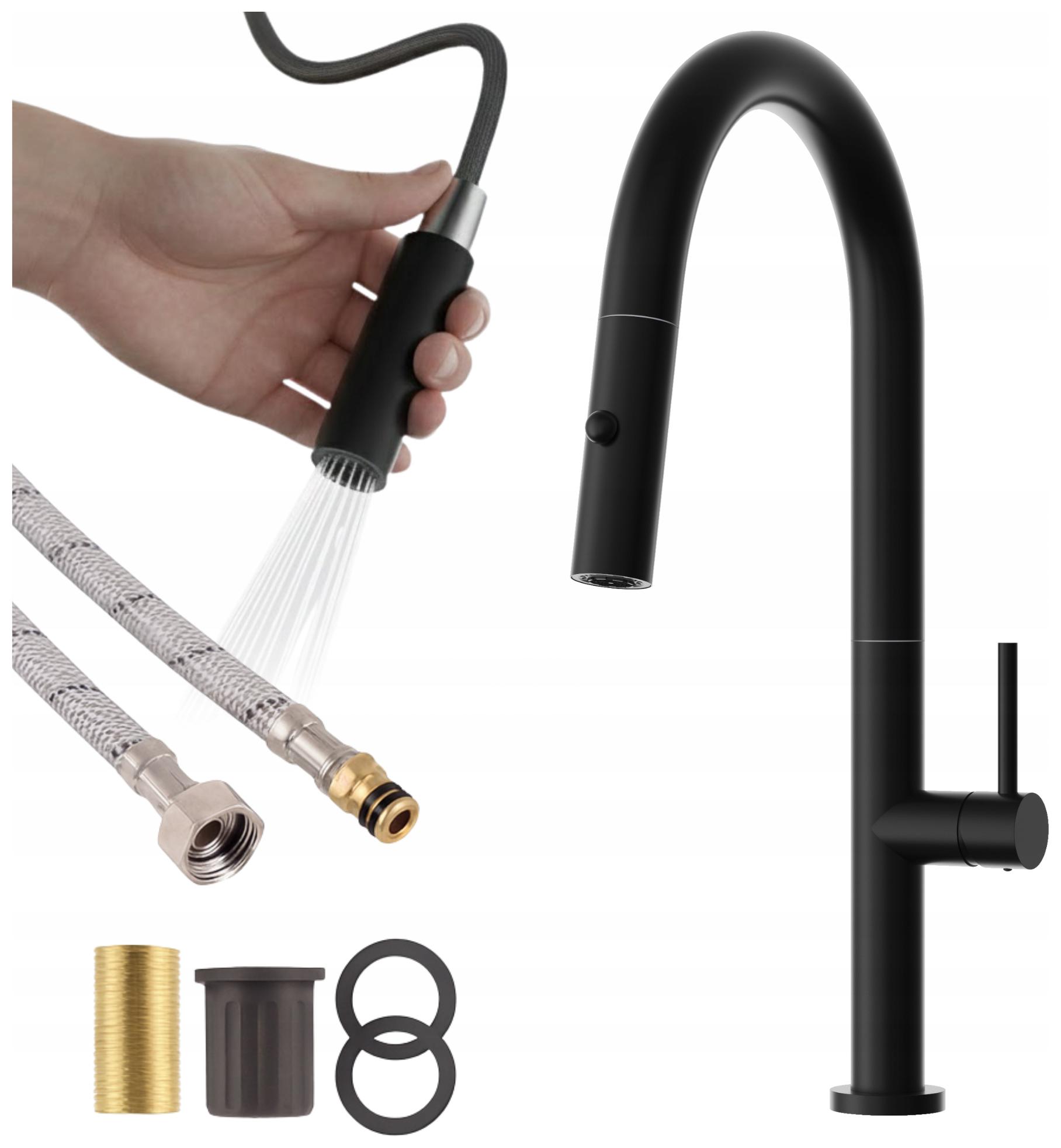 Kuchyňská stojánková dřezová baterie vytahovací sprcha černá Kran Livia