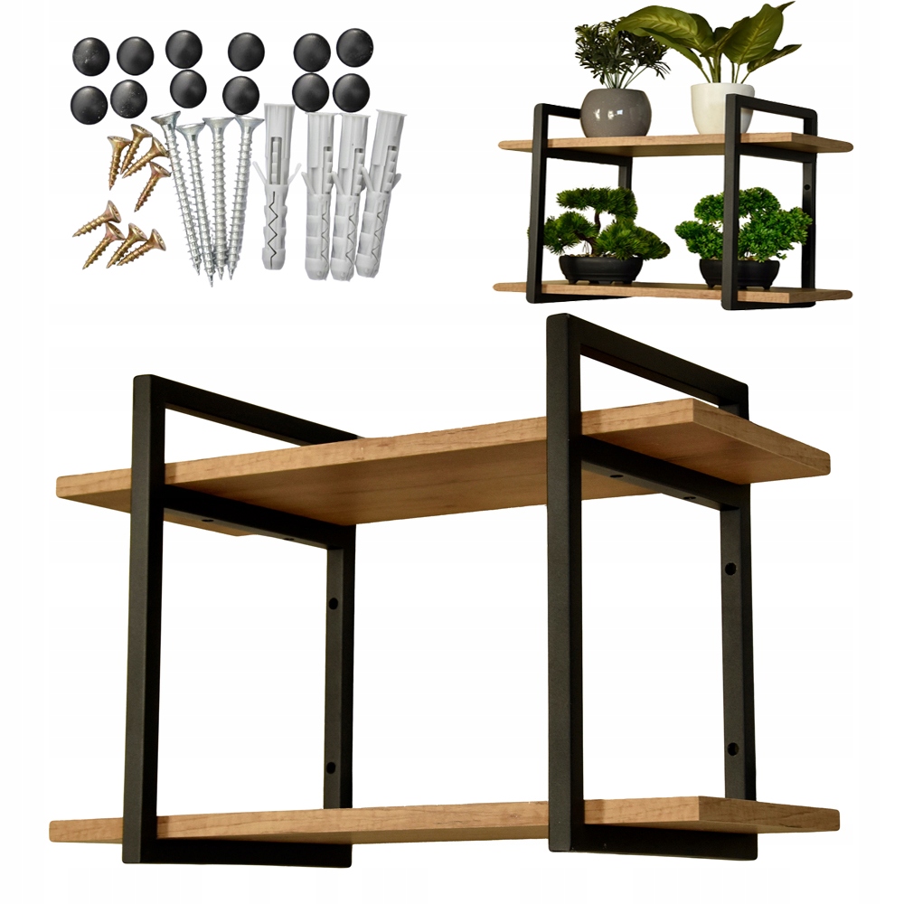 Závesná polica na stenu loft nástenná polica dub zlatý na knihy kvety veľká