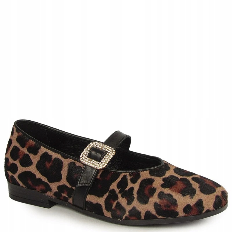 Chebello 4698 Černé Kožené Baleríny S Leopardím Vzorem A Páskem 36