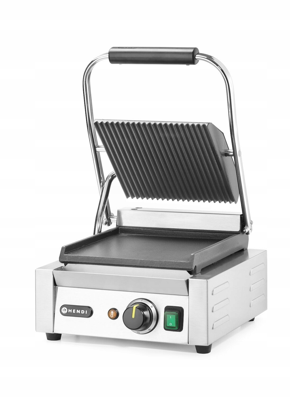 Grill kontaktowy pojedynczy, HENDI, góra ryflowana , dół gładki, 230V/1800W