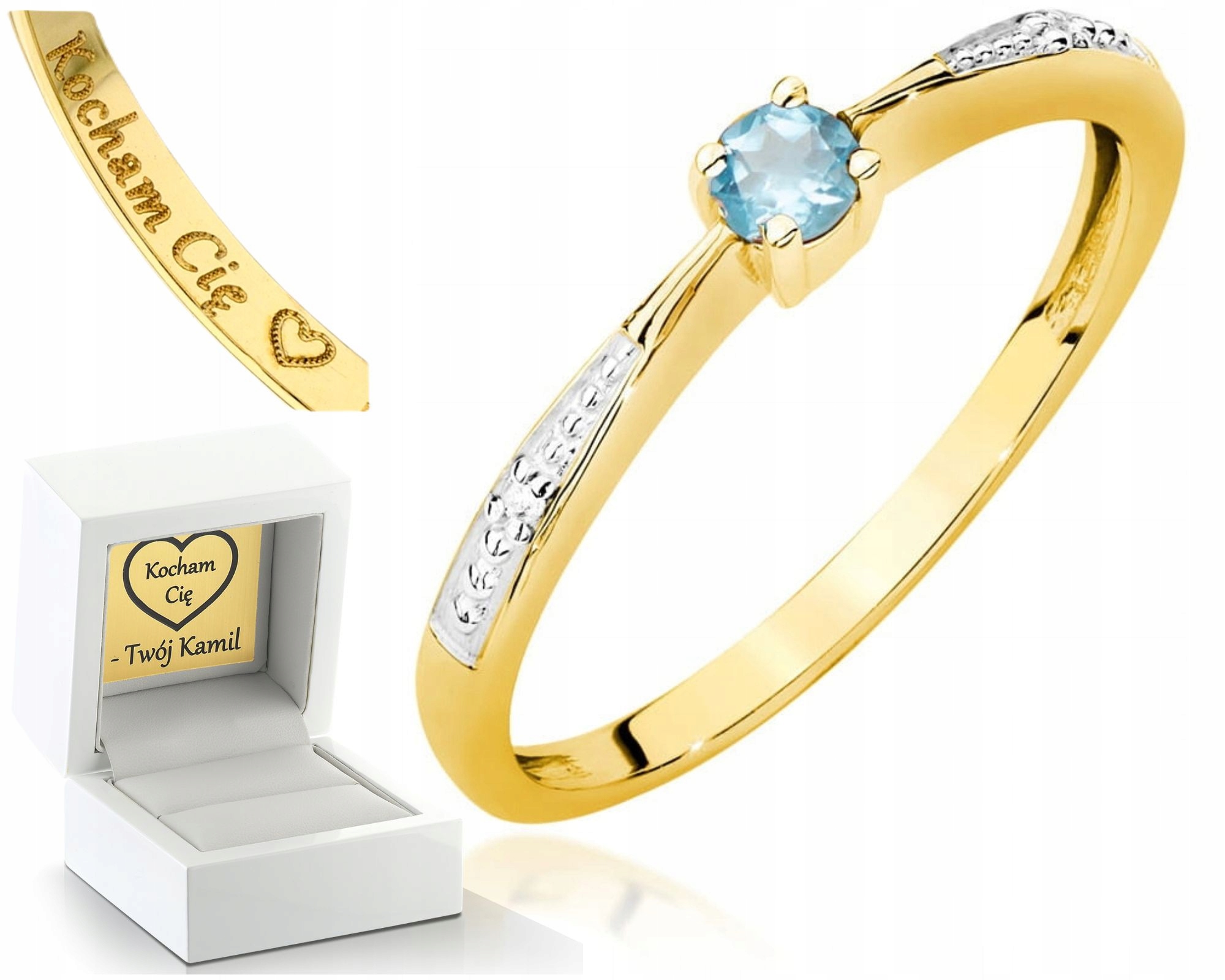 Zlatý Prstýnek S Topazem A Diamanty Zásnuby Gravírování Bonus 585