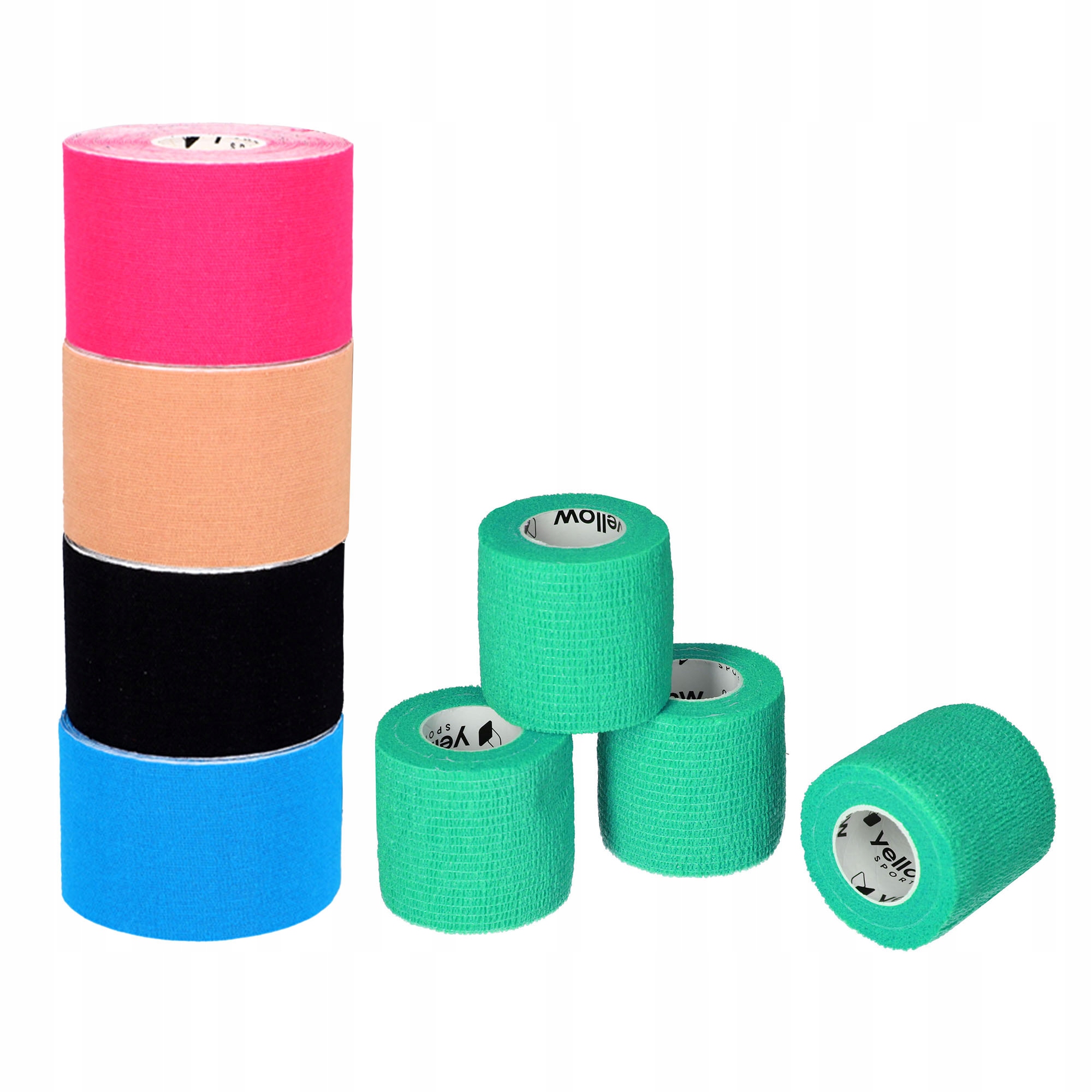 Zestaw akcesoriów piłkarskich-TAŚMY soczyście zielone 5cm,mix kinesiotaping