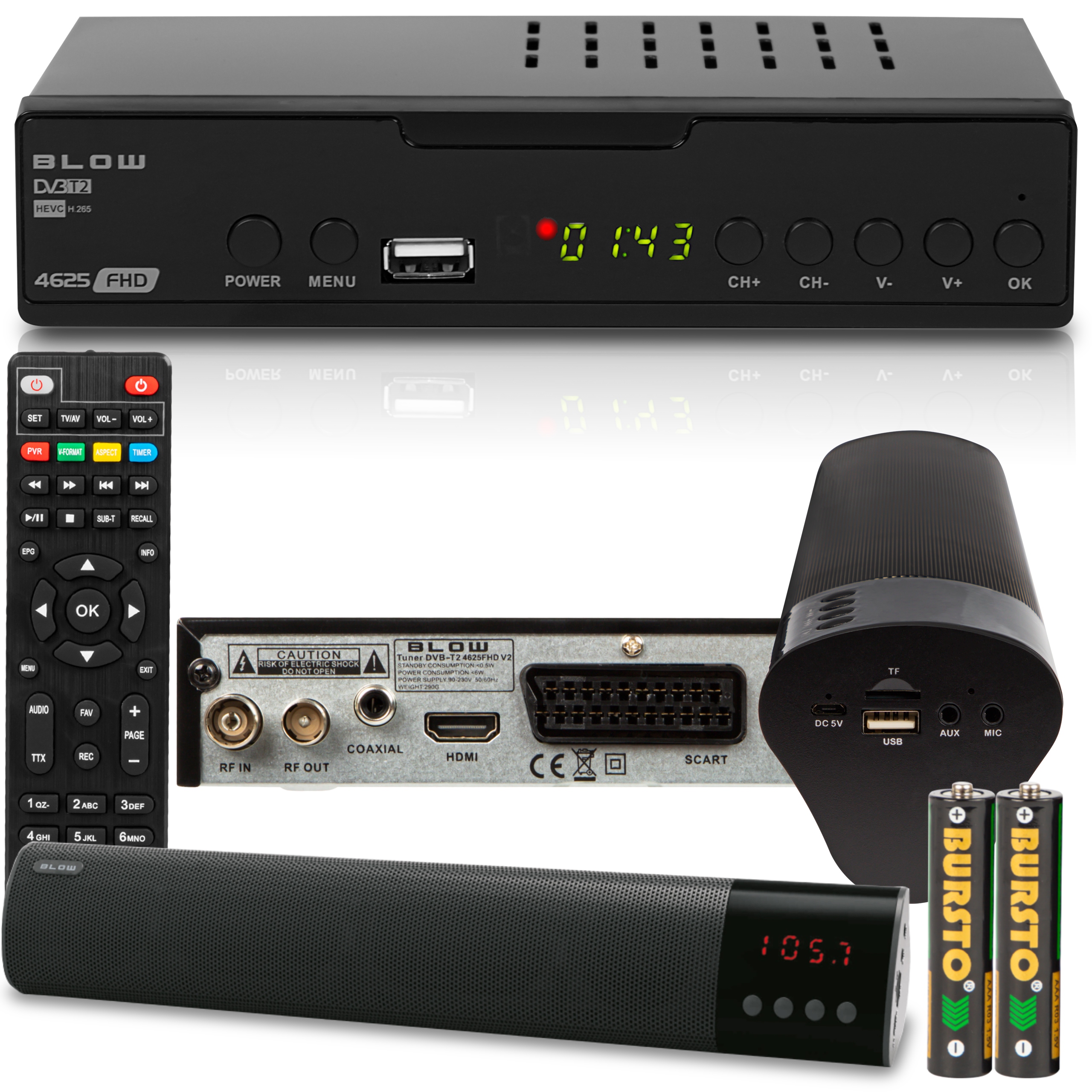 Tuner Dekodér DVB-T2 Pozemní Tv H.265 Hevc Full Hd Reproduktor Bt Soundbar