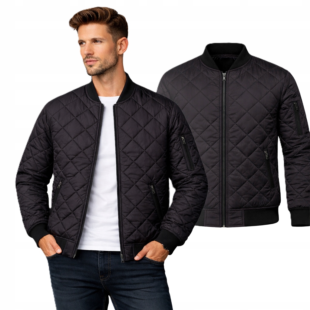 Kurtka męska bomber bez kaptura przejściowa wiosenna czarna L