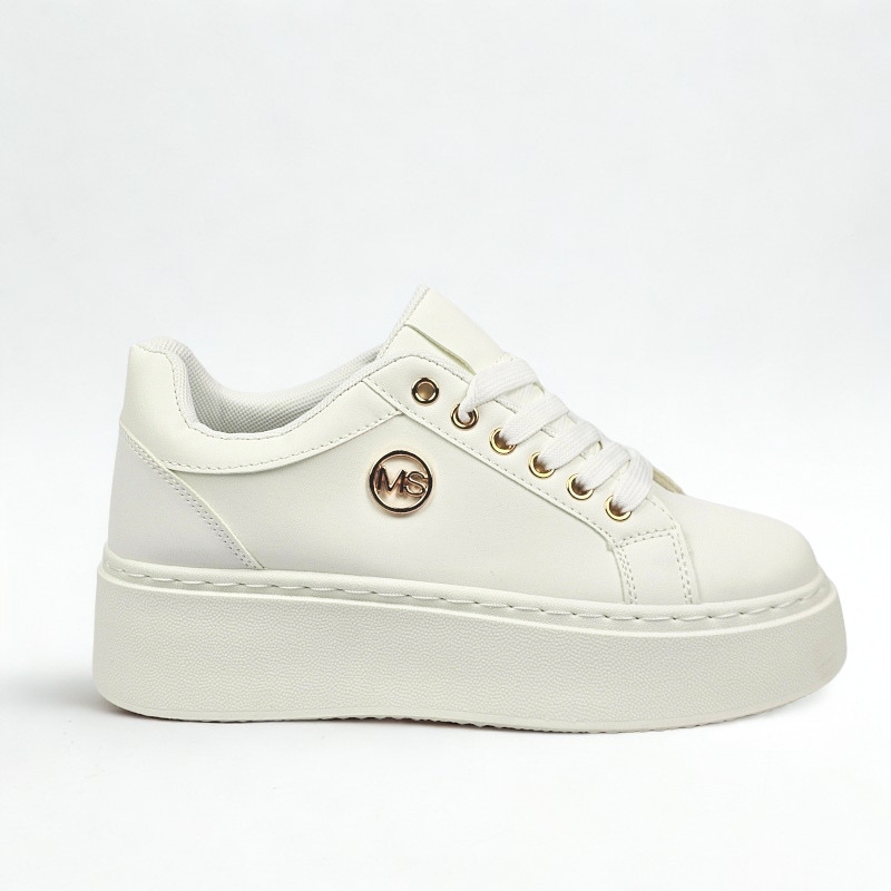 Damskie białe sneakersy wysokie na platformie casualowe sznurowane